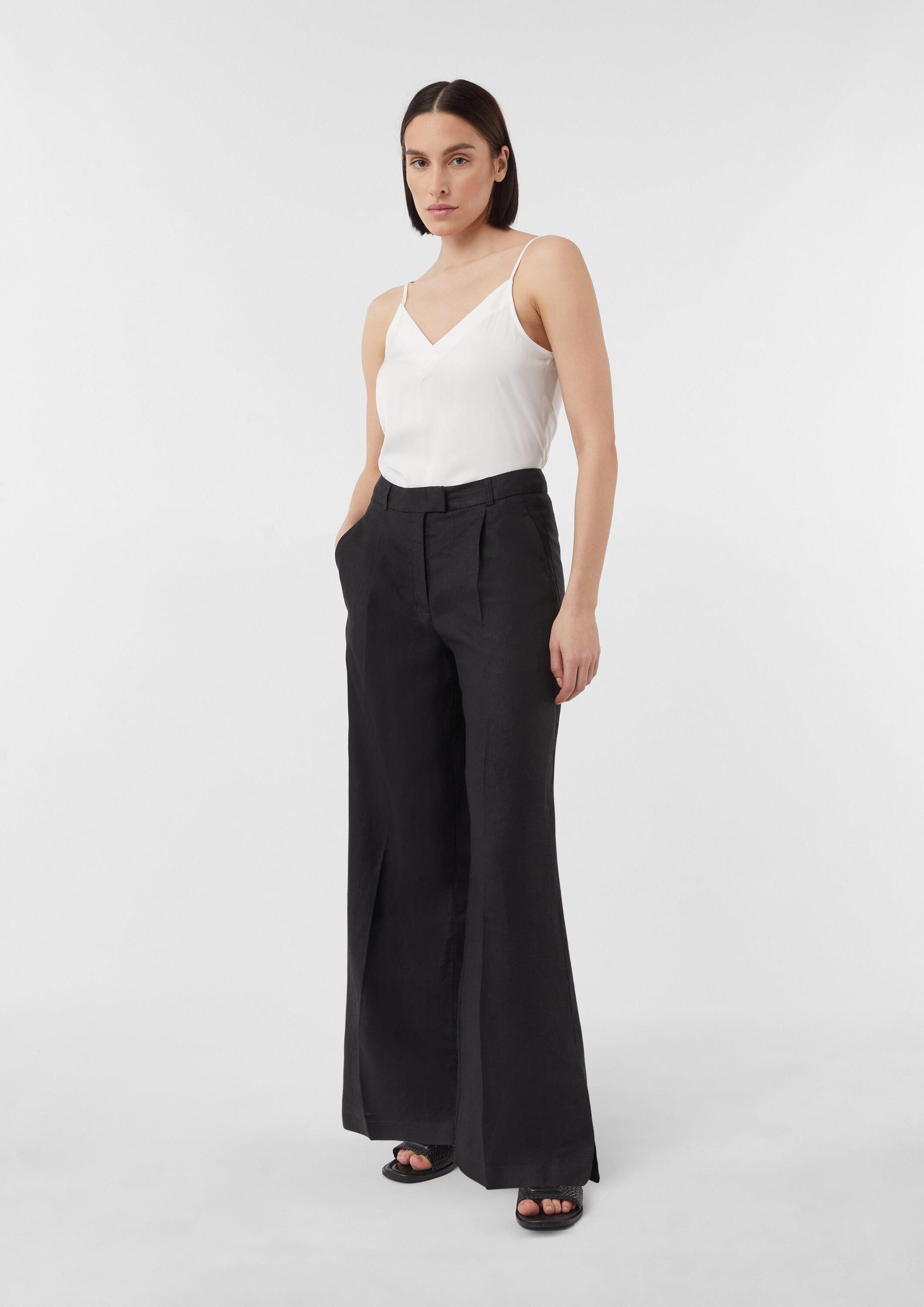 comma Chinos Hose Marlenehose aus Leinen mit Saum-Schlitzen