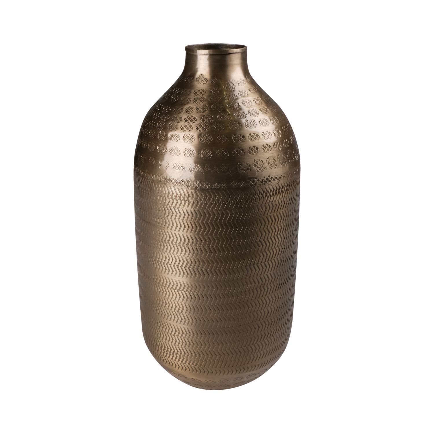 INNA-Glas Dekovase Dekoflasche Metallvase SOLANYI, Gemustert, Gold, 33 cm, Ø 15 cm