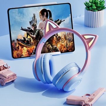 Diida Bluetooth-Kopfhörer,Katzenohr-Kopfhörer,RGB-Licht,Kabelgebundene Over-Ear-Kopfhörer (Faltbares, Ausgestattet mit einem Mikrofon)
