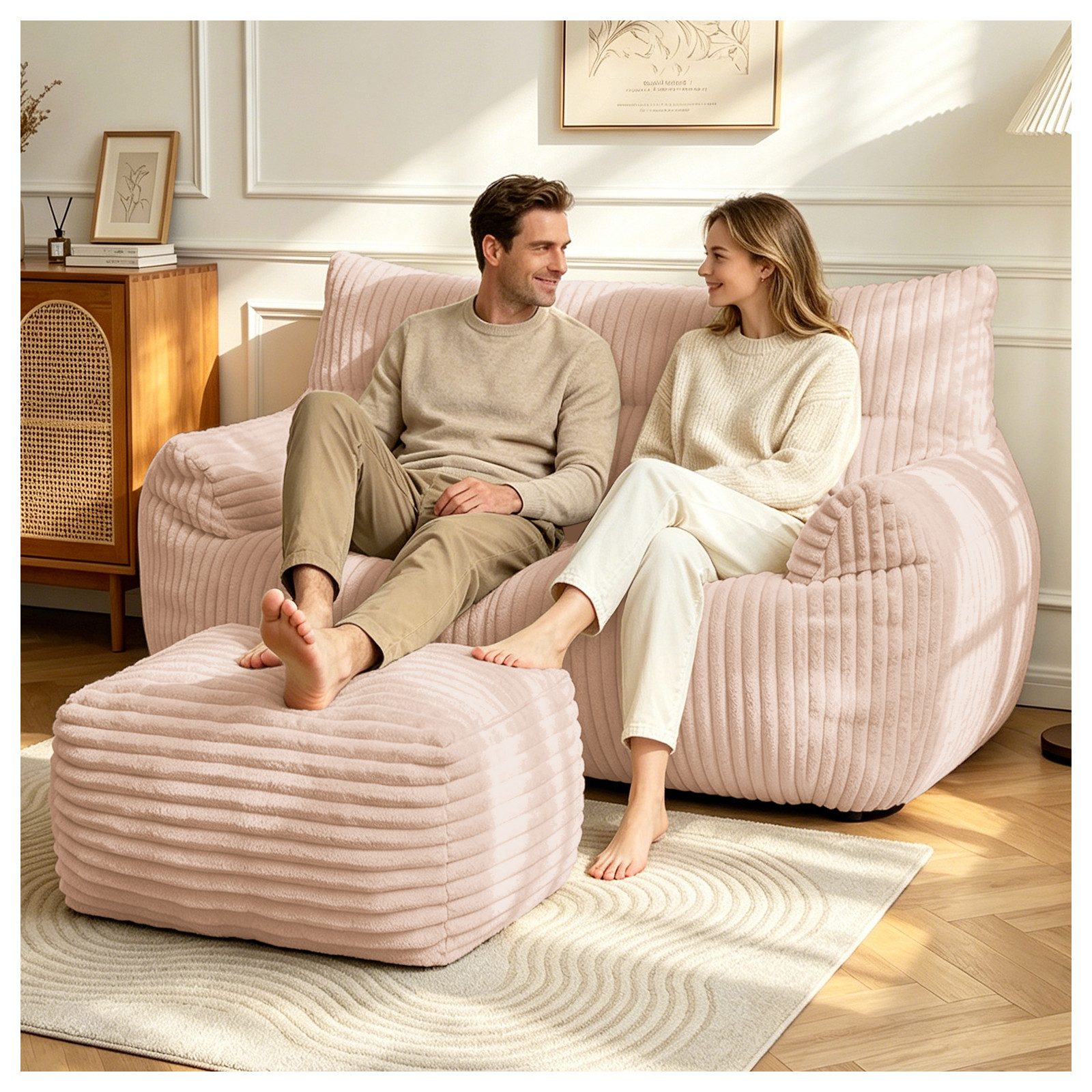 Odikalo 2-Sitzer Sofas wohnzimmer Loungesofa Relaxsessel Sitzsack mit Schlaffunktion, Doppel-Sitzsack mit Hocker–Große Sitzsack-Lounger für Erwachsene Jugendliche und Kinder–Ideal für Wohnzimmer Schlafzimmer Studentenwohnheim oder Balkon
