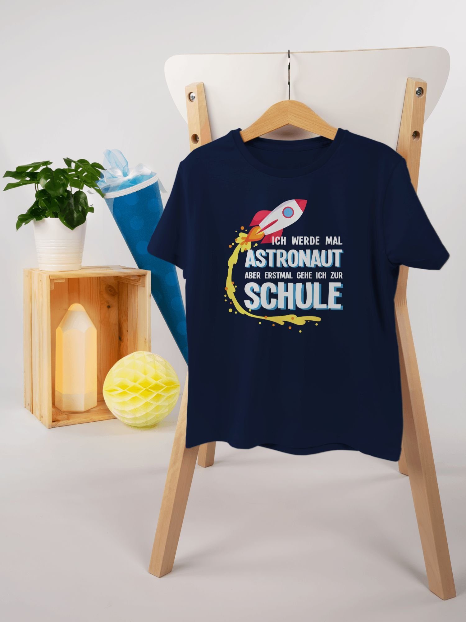 Shirtracer T-Shirt Ich werde mal Astronaut aber erstmal gehe ich zur Schule Rakete Einschulung Junge Schulanfang Geschenke