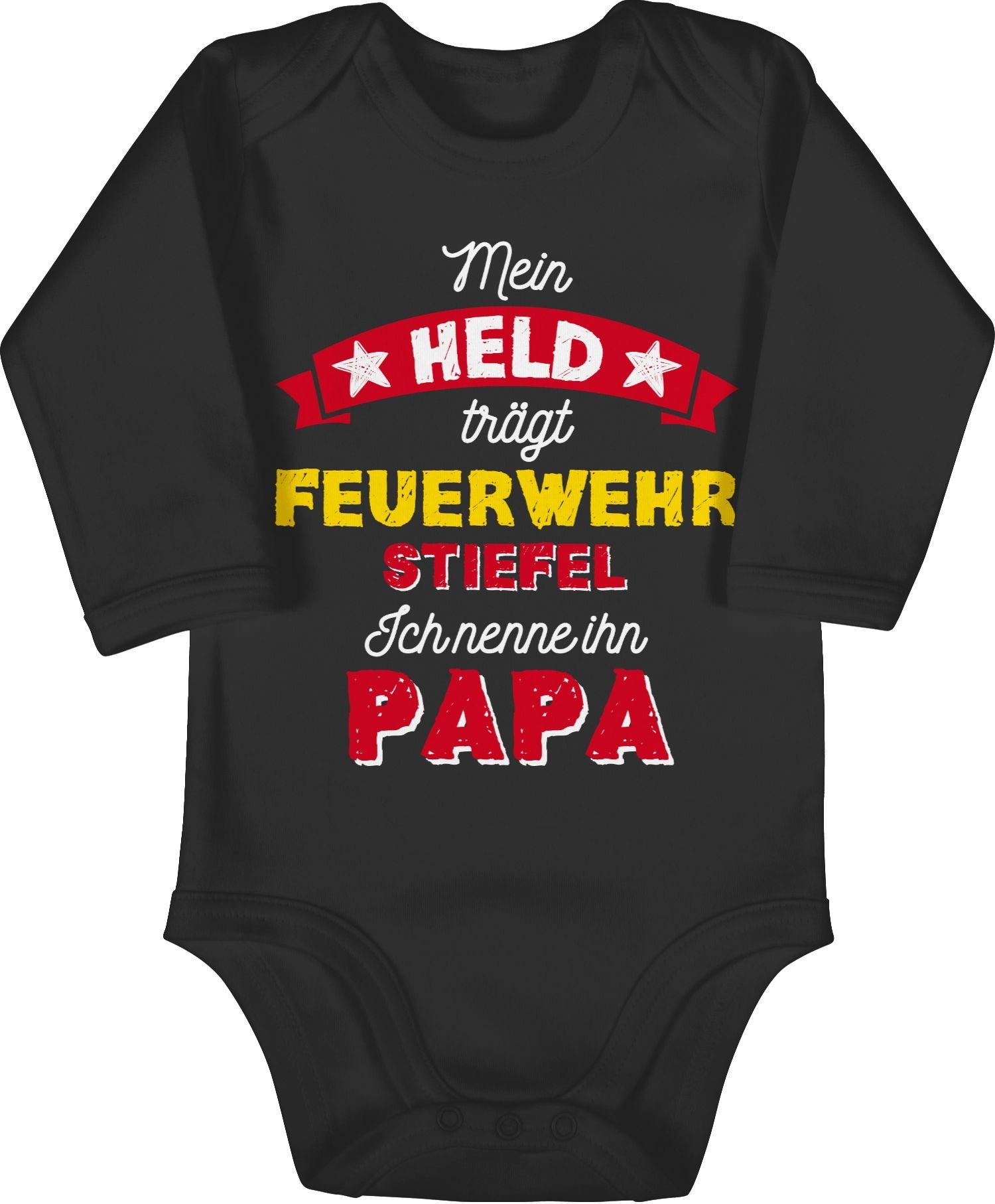 Shirtracer Shirtbody Mein Held trägt Feuerwehrstiefel Geschenk Vatertag Baby 2 Schwarz