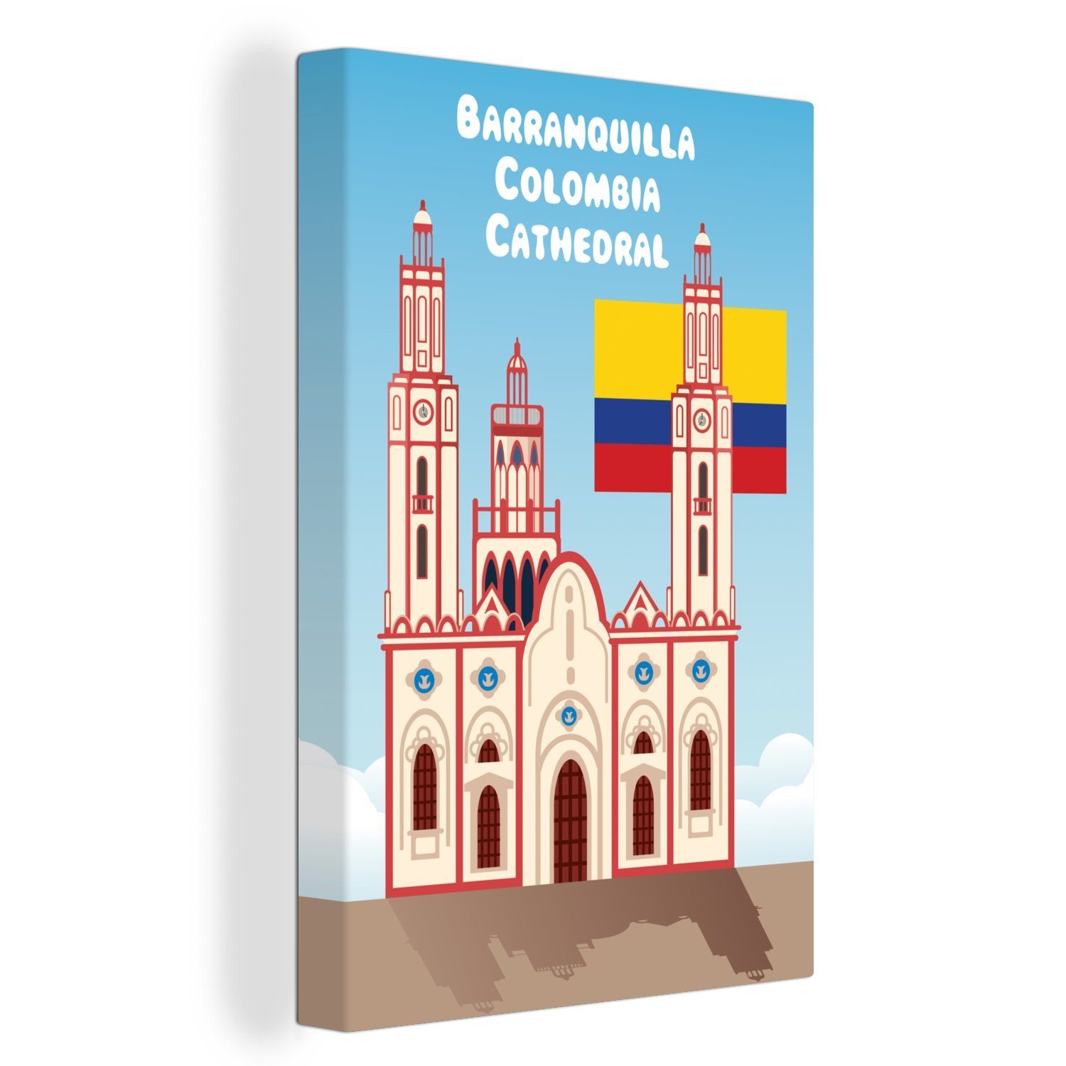 OneMillionCanvasses® Leinwandbild Illustration der Kathedrale von Barranquilla in Kolumbien, (1 St), Leinwandbild fertig bespannt inkl. Zackenaufhänger, Gemälde, 20x30 cm