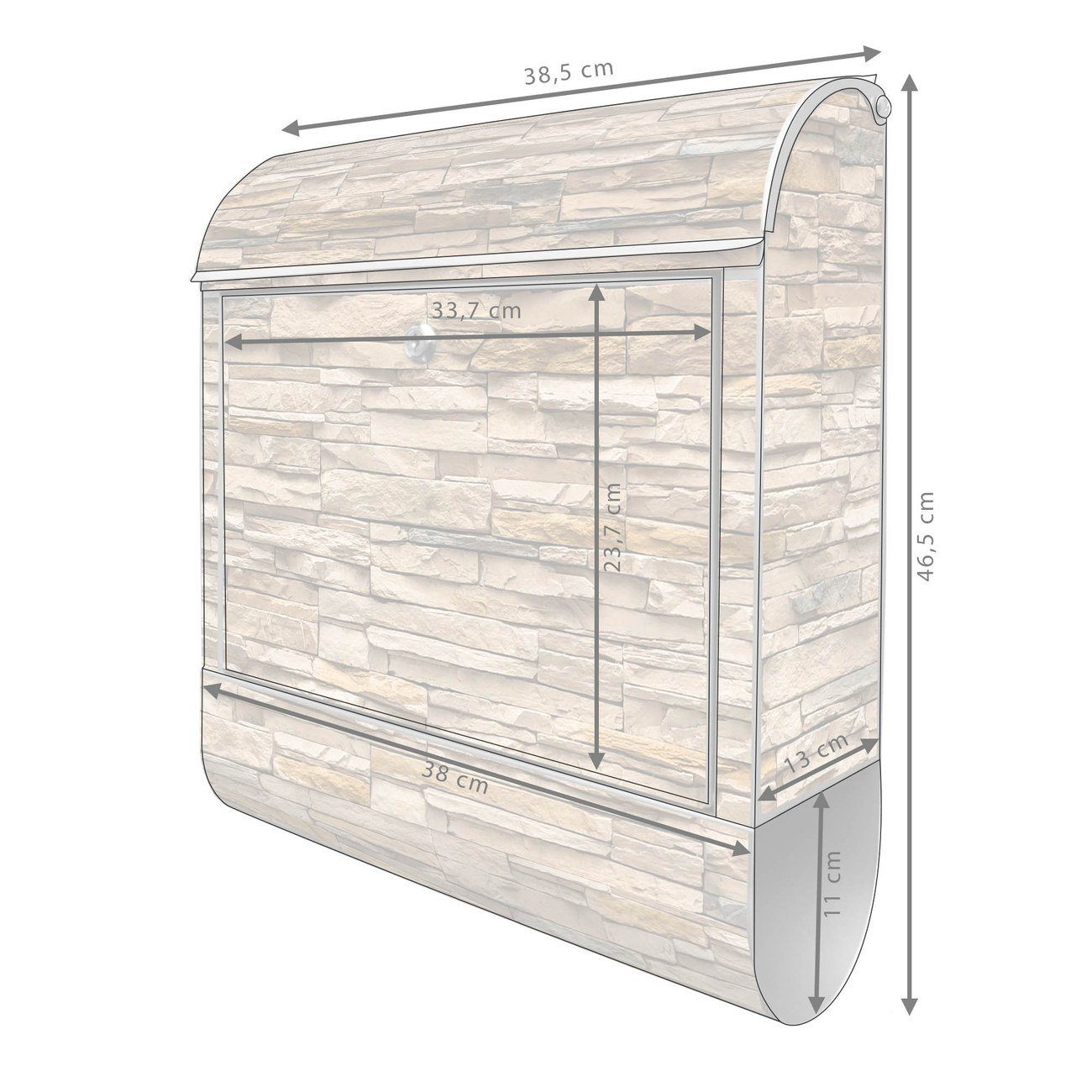 silberfarben x x mit 47 Wandbriefkasten witterungsbeständig, (Wandbriefkasten 39 Alte Mauer 14cm pulverbeschichtet, Zeitungsfach), banjado Stahl