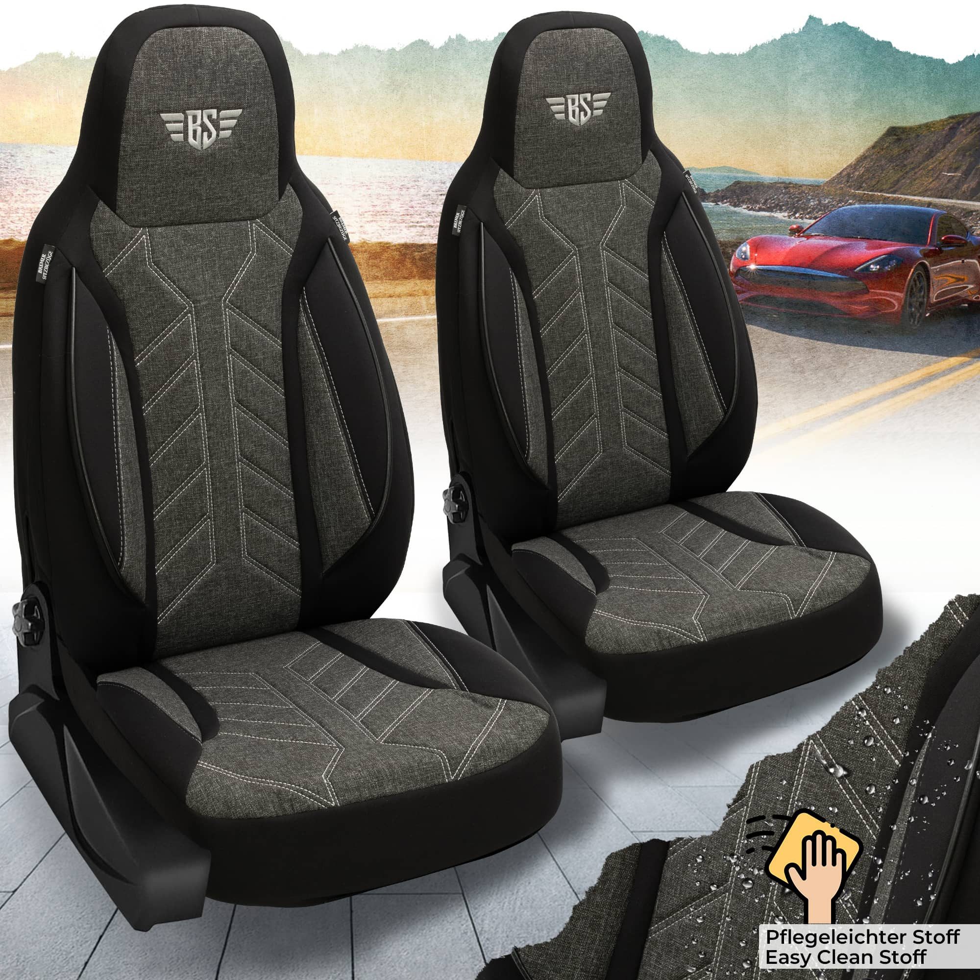 BREMER SITZBEZÜGE Autositzbezug für VW Golf 7 Bj 2012-20 (PLKT204), Set, Schonbezüge Sitzbezüge Fahrer und Beifahrer, in Schwarz/Anthrazit