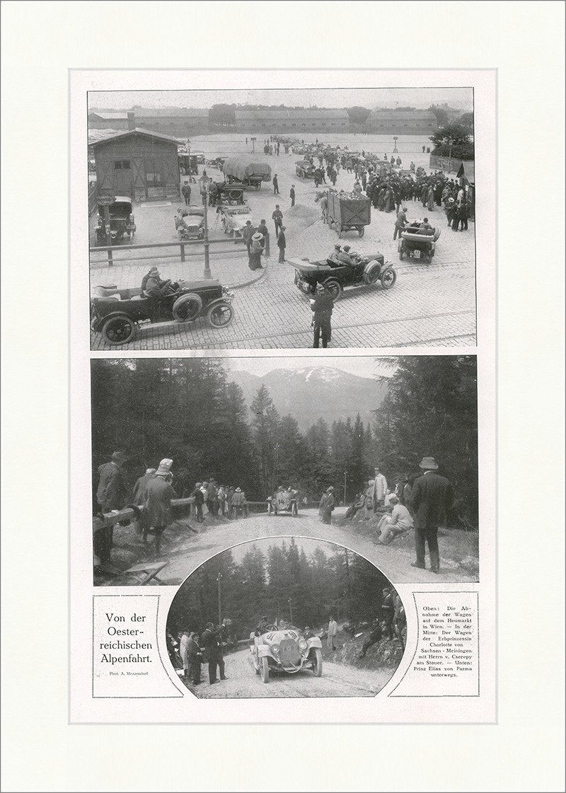 Kunstdruck Von der Oesterreichischen Alpenfahrt Automobile Wagen Wien F_Vintage 0
