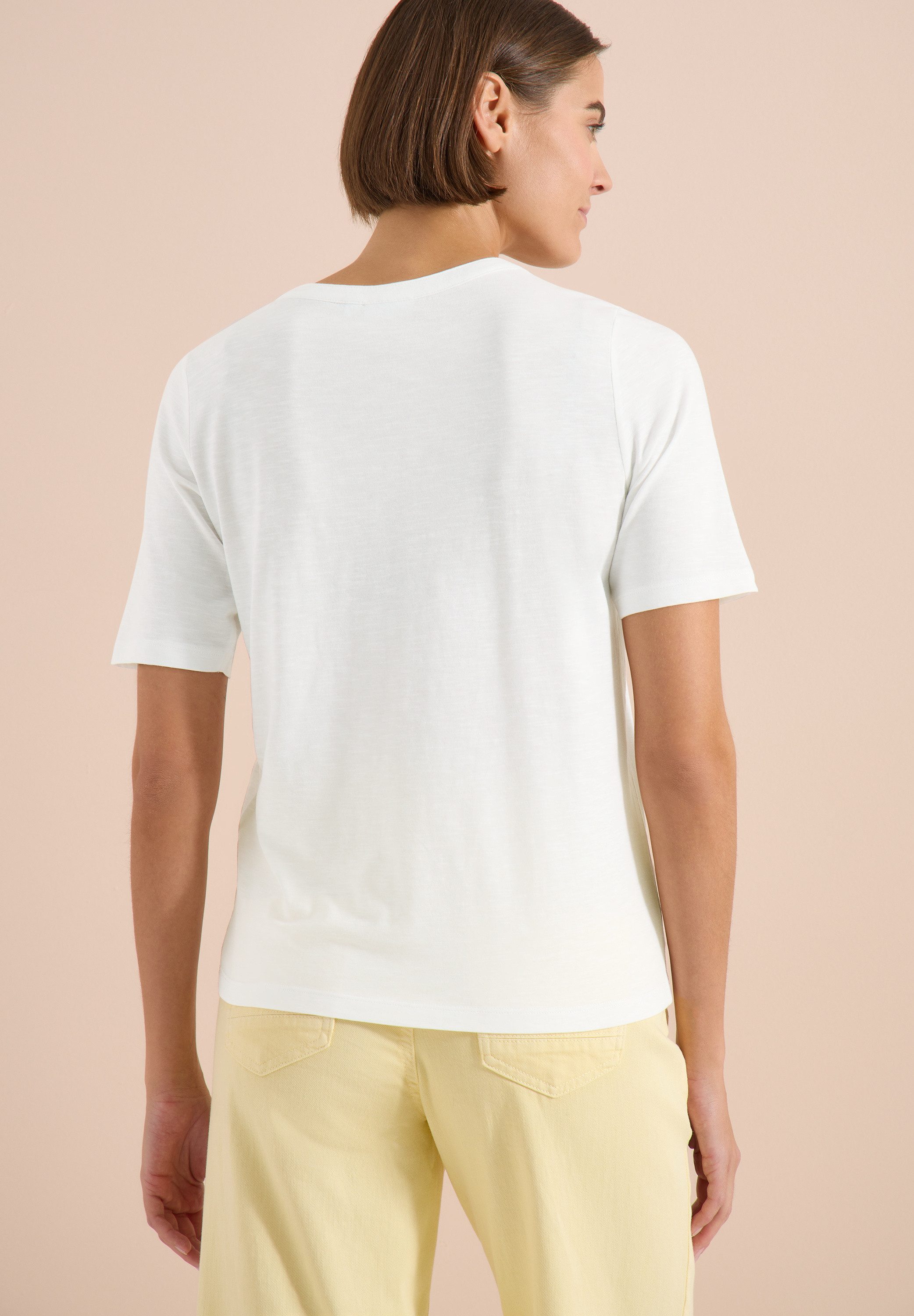 CECIL Kurzarmshirt Sommershirt mit Split Neck in Unifarbe