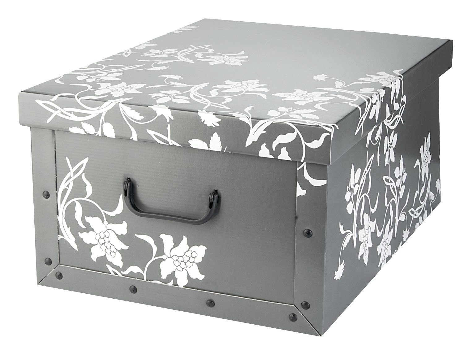 Home4You Aufbewahrungsbox, Grau, Blumenranken in Weiß, recycelter Karton (1 St)