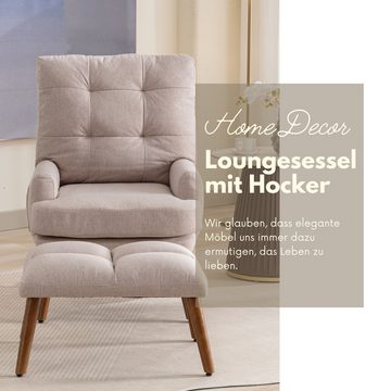 SeedWave Loungesessel Relaxsessel mit Hocker, 90° Verstellbare Rückenlehne Sessel Wohnzimmer, Liegefunktion, Dickes Kissen, Beine aus Massivholz, Anti-Rutsch-Pads