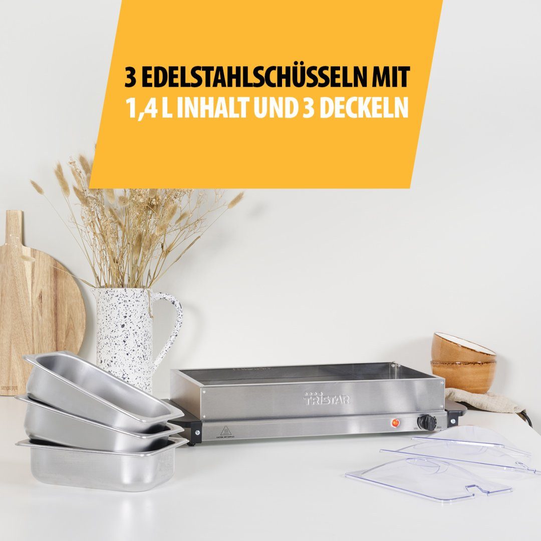 Tristar Warmhalteplatte Tristar BP-6283 Buffet Server – 2x 2,4 l Kapazität – Warmhaltefunktion, 3 x 1,4L Kapazität - Warmhaltefunktion