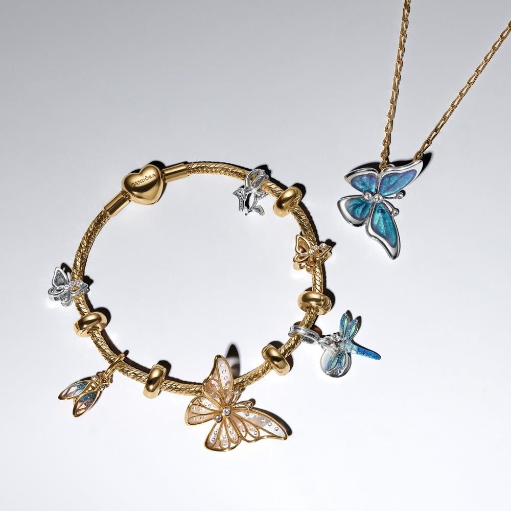 Pandora Charm-Einhänger Schmetterling Slide-Charm Moments, IP Gold, Zirkonia von PANDORA