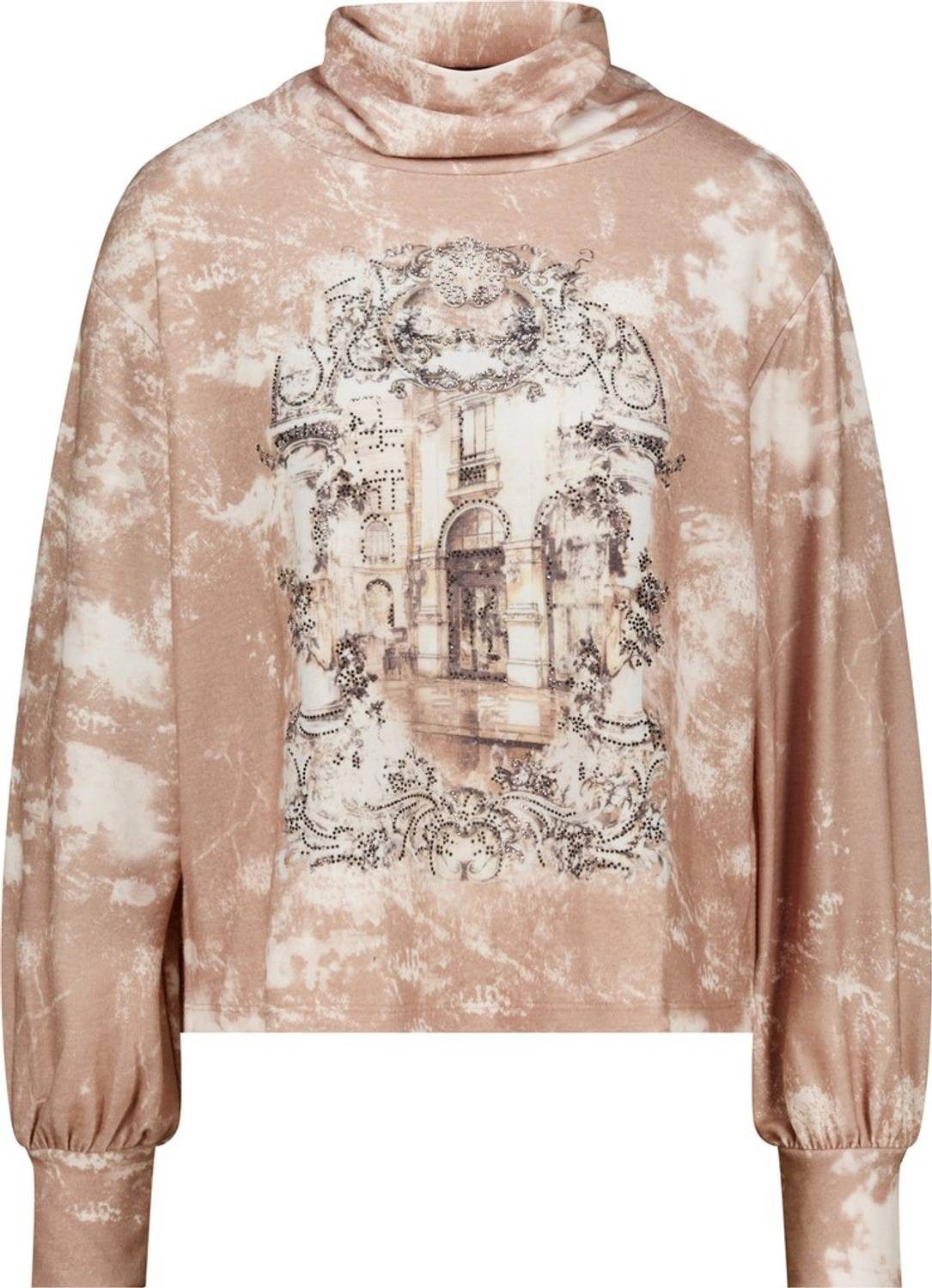 Monari Sweatshirt 809829 Galerie-Print mit funkelnden Strasssteinen und femininen Kräuselungen