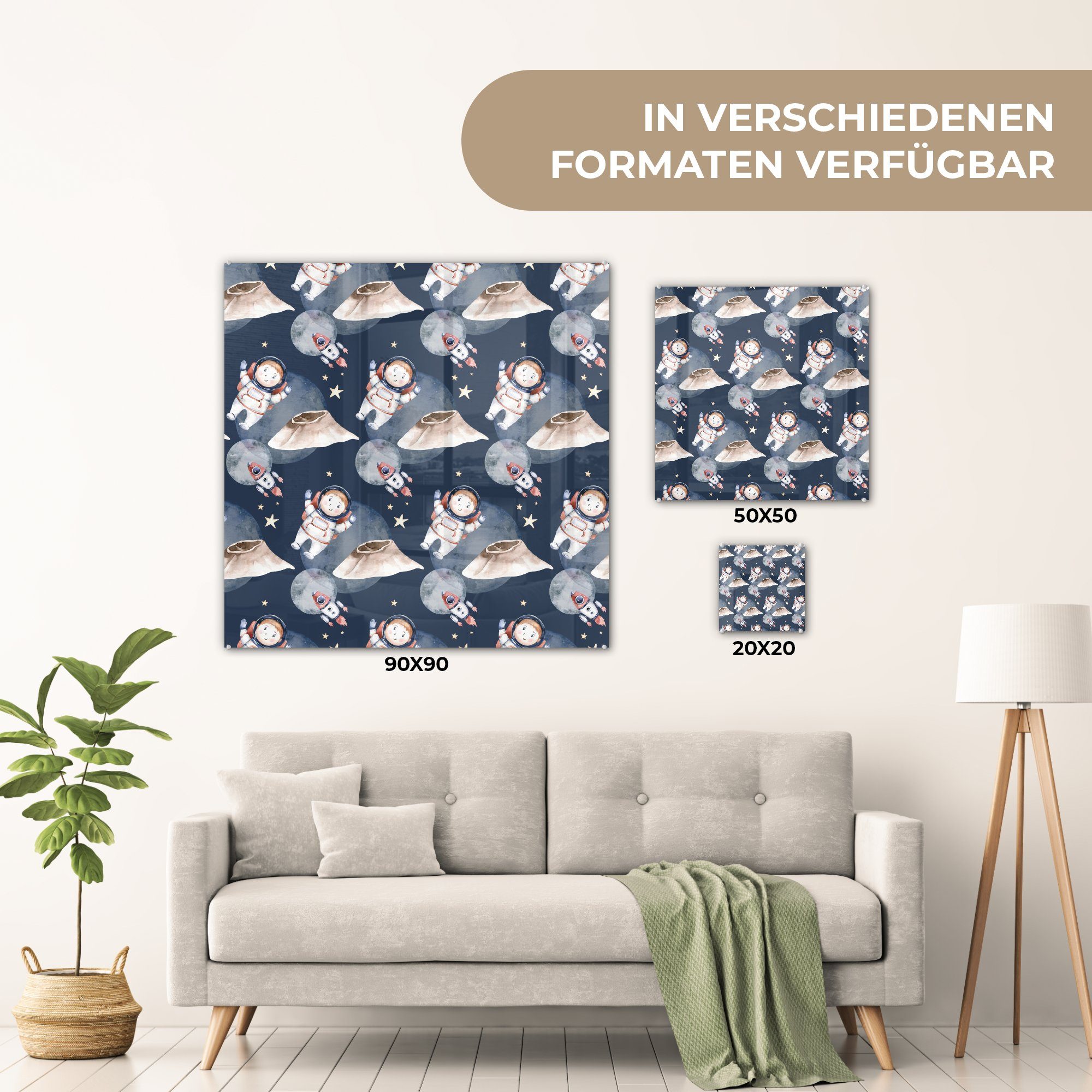 - (1 Wanddekoration Rakete - Foto Kinder Jungen - - - - St), Mädchen Wandbild Astronaut Bilder - auf Glas Weltraum auf MuchoWow Glasbilder - - Glas Acrylglasbild Kinder,