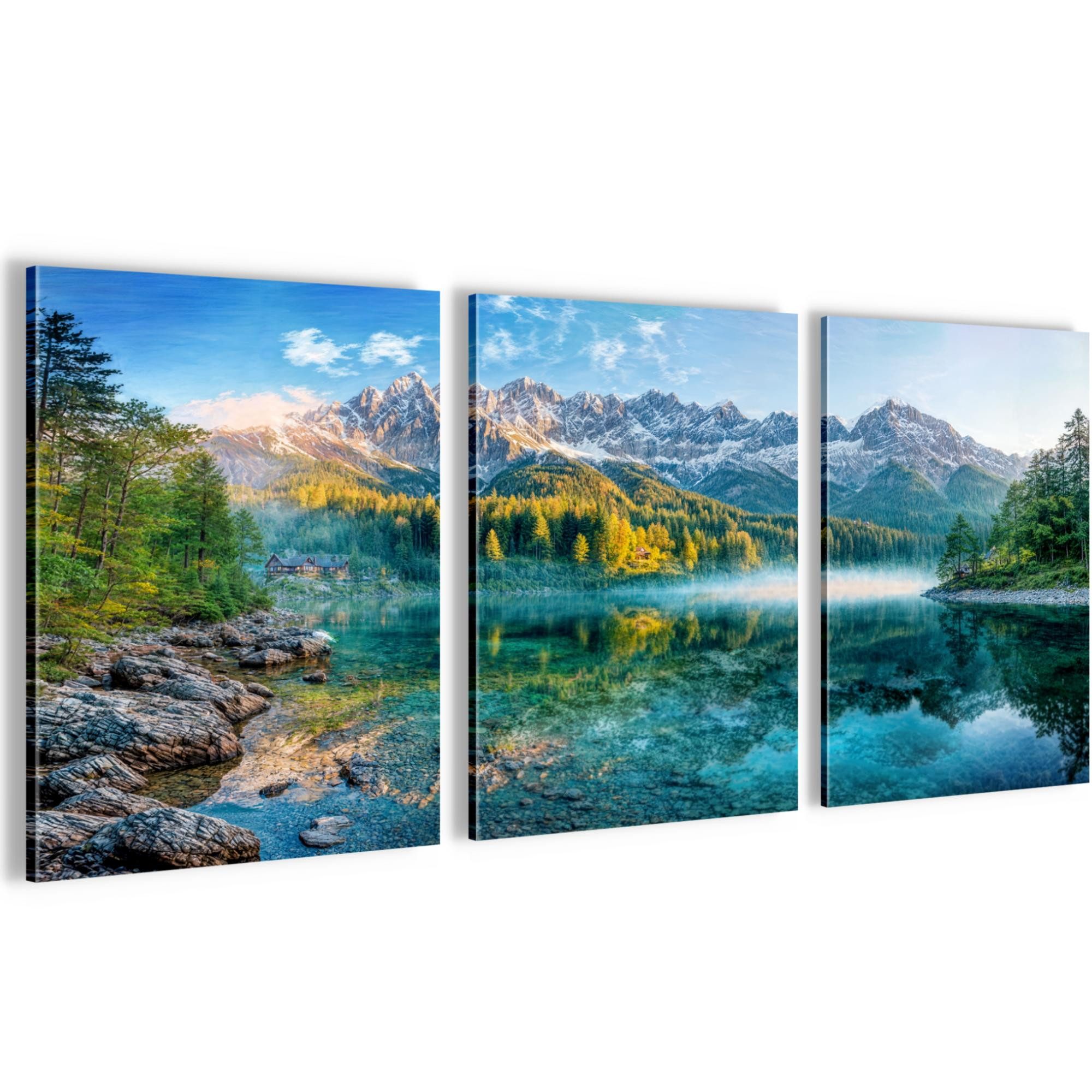 Novart Wandbild Baum des Lebens Abstrakt Modern Wandbilder Set Wohnzimmer, Berge (3 St)