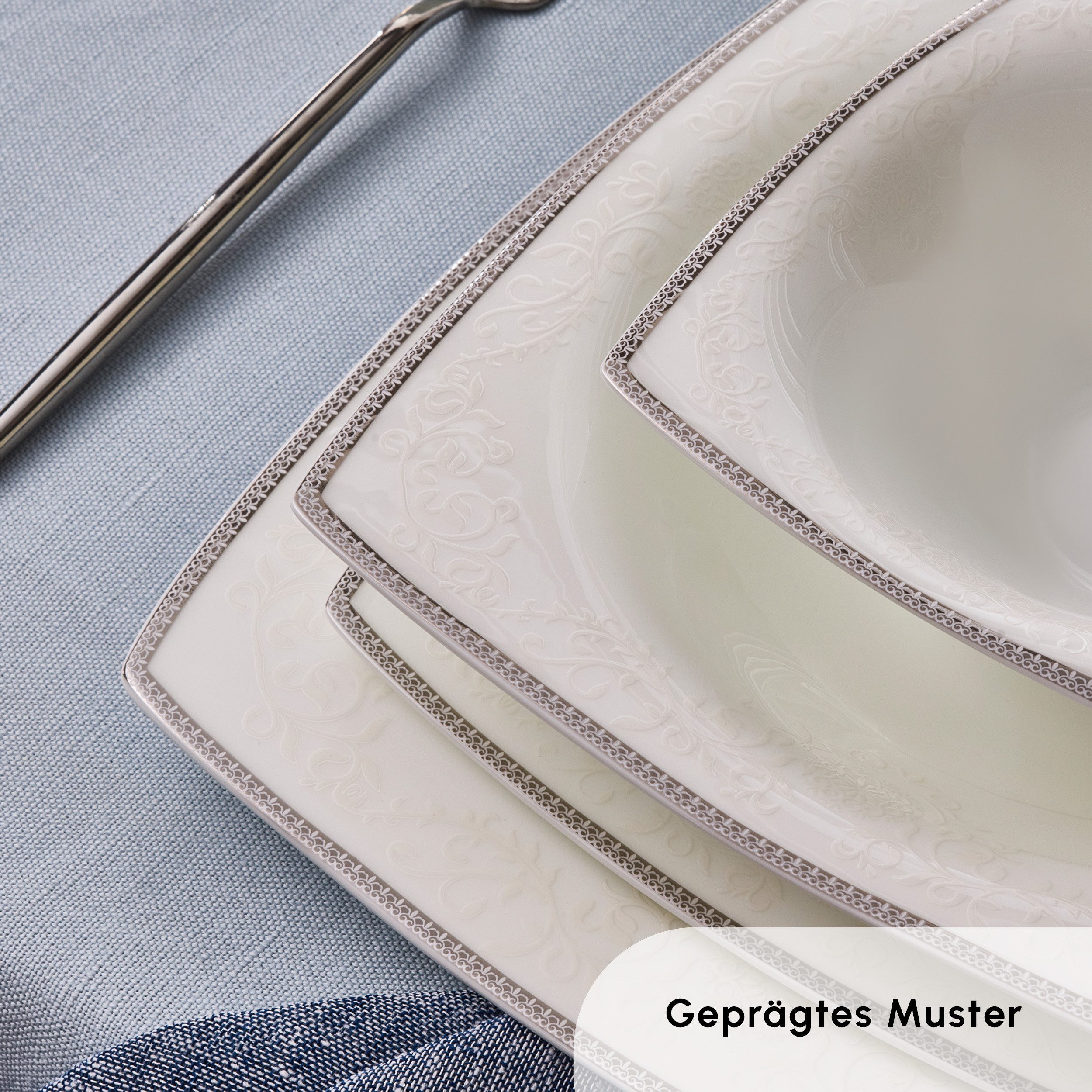 Karaca Geschirr-Set Karaca Fine Pearl Neklus 12 Personen Geschirrset, 58 Teilig, Kombigeschirr Fine Pearl Tafelservice Tellerset Tafelset