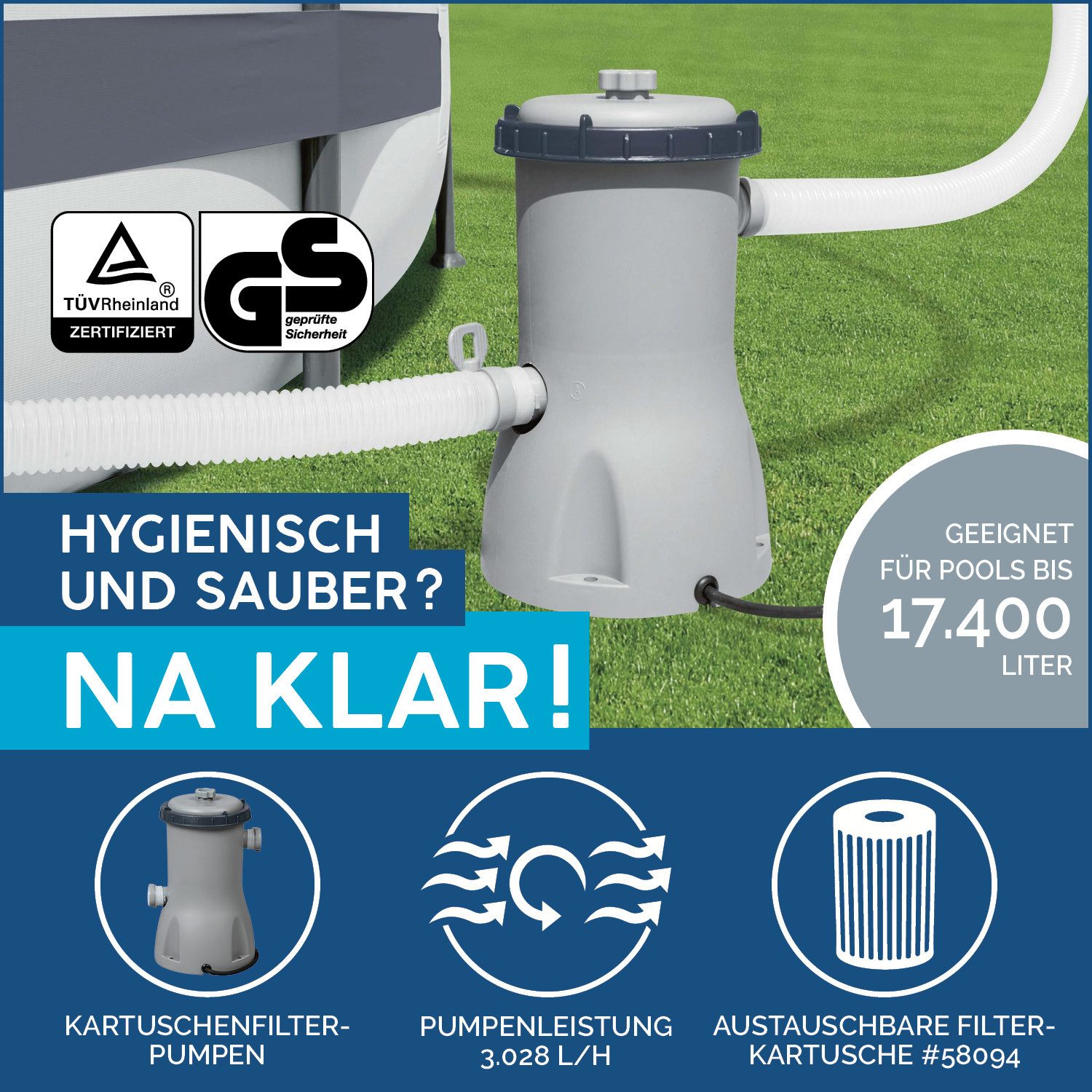 Bestway Framepool Power Steel™ Frame Pool Komplett-Set mit Filterpumpe 488 x 305 x 107