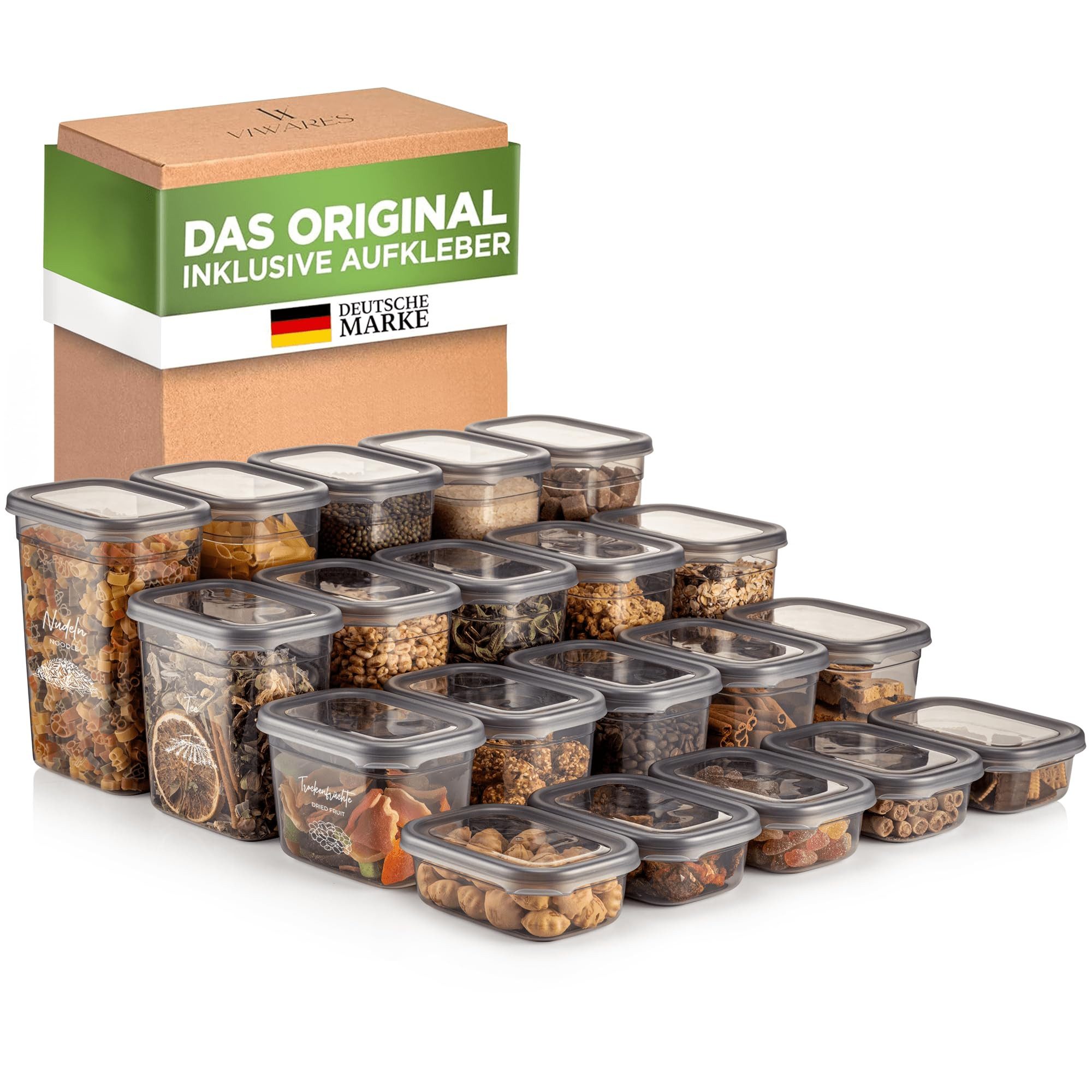 Viwares Vorratsdose Viwares Vorratsdosen-Set Mix Rechteckig - SERIE PEGGY 20 Teilig, Polypropylen