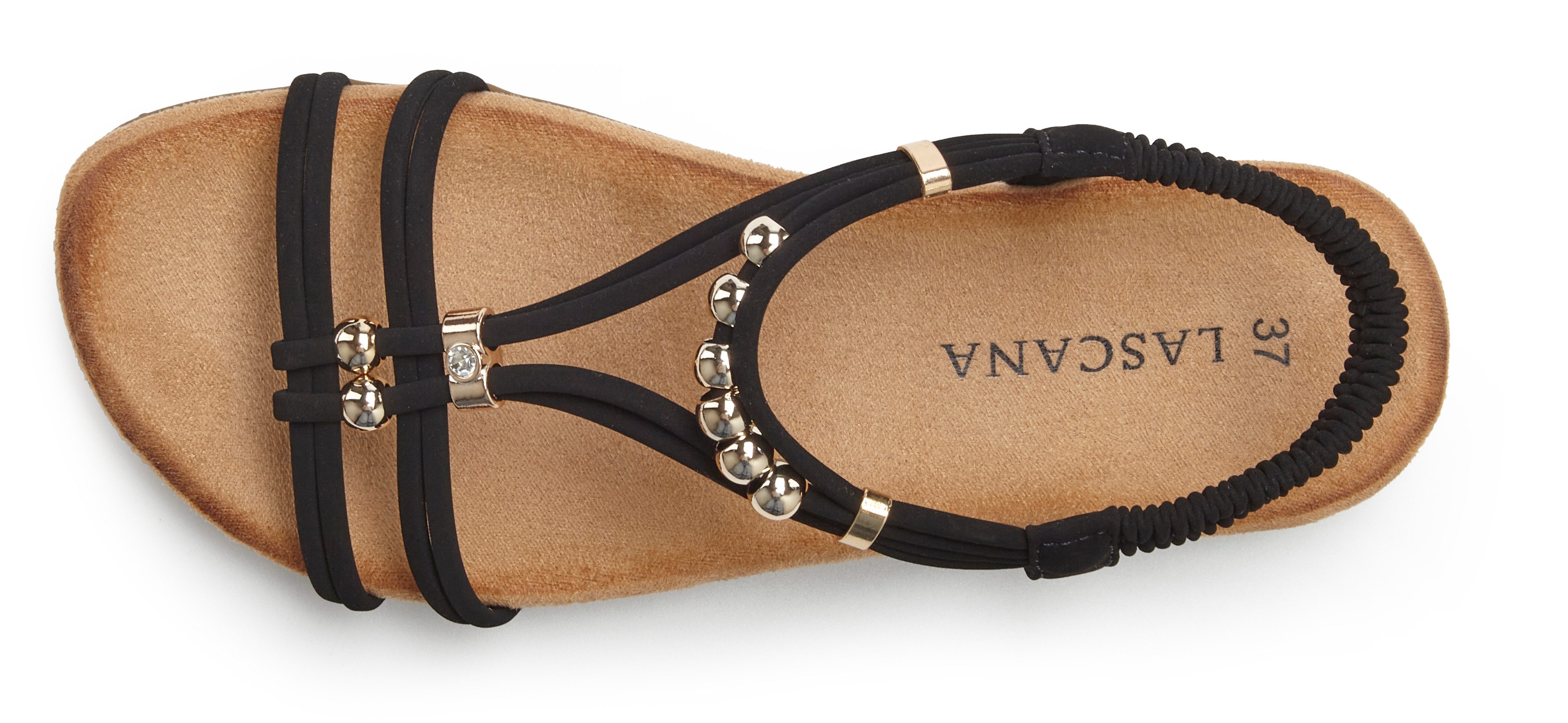 LASCANA Sommerschuh, offener Schuh, Sandale NEU mit elastischen Riemchen und kleinen Perlenelementen VEGAN