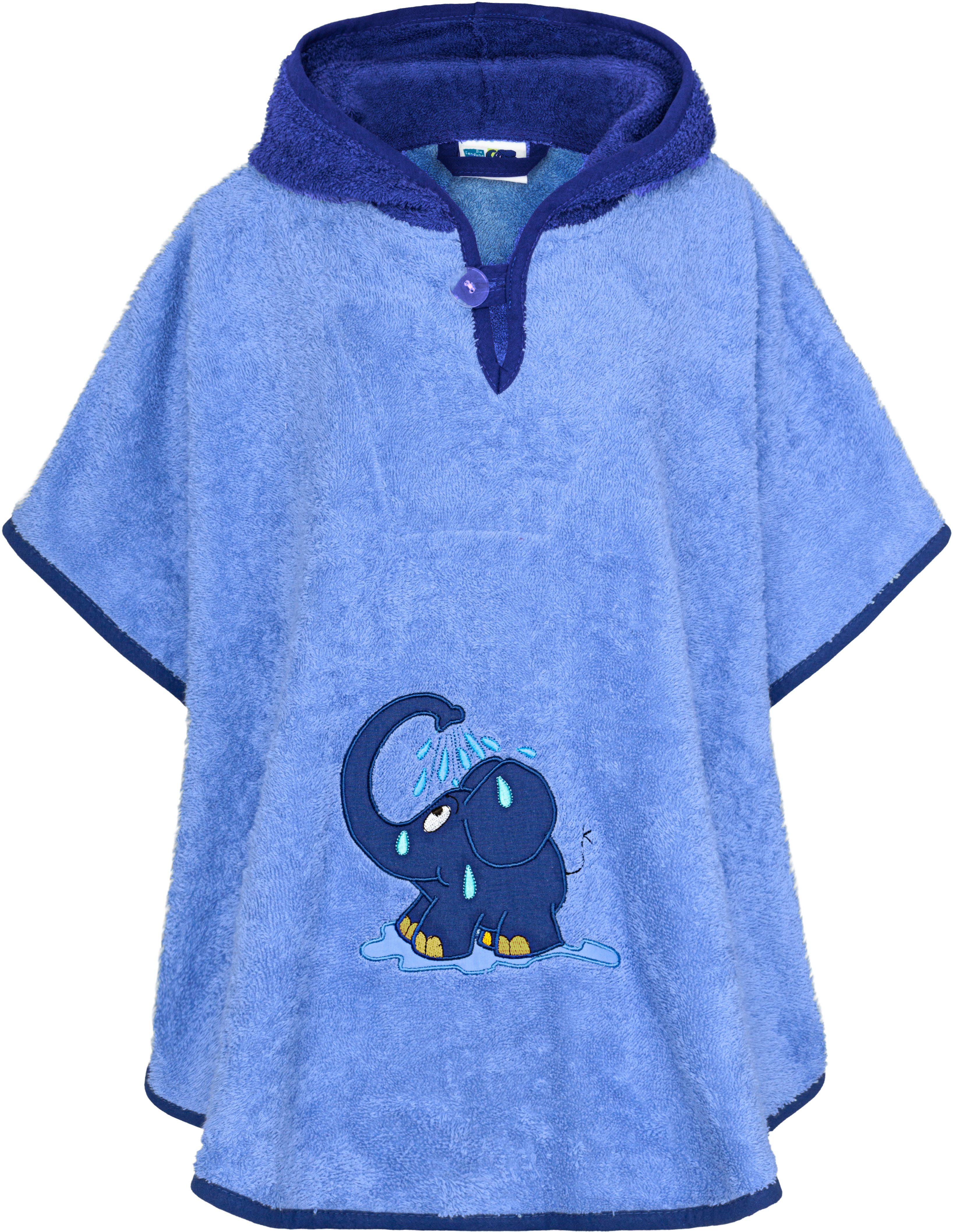 Smithy Badeponcho Badetuch Poncho mit Kapuze Elefant, blau, Frottee, Kapuze, Knöpfe, Druckknopf am Armloch