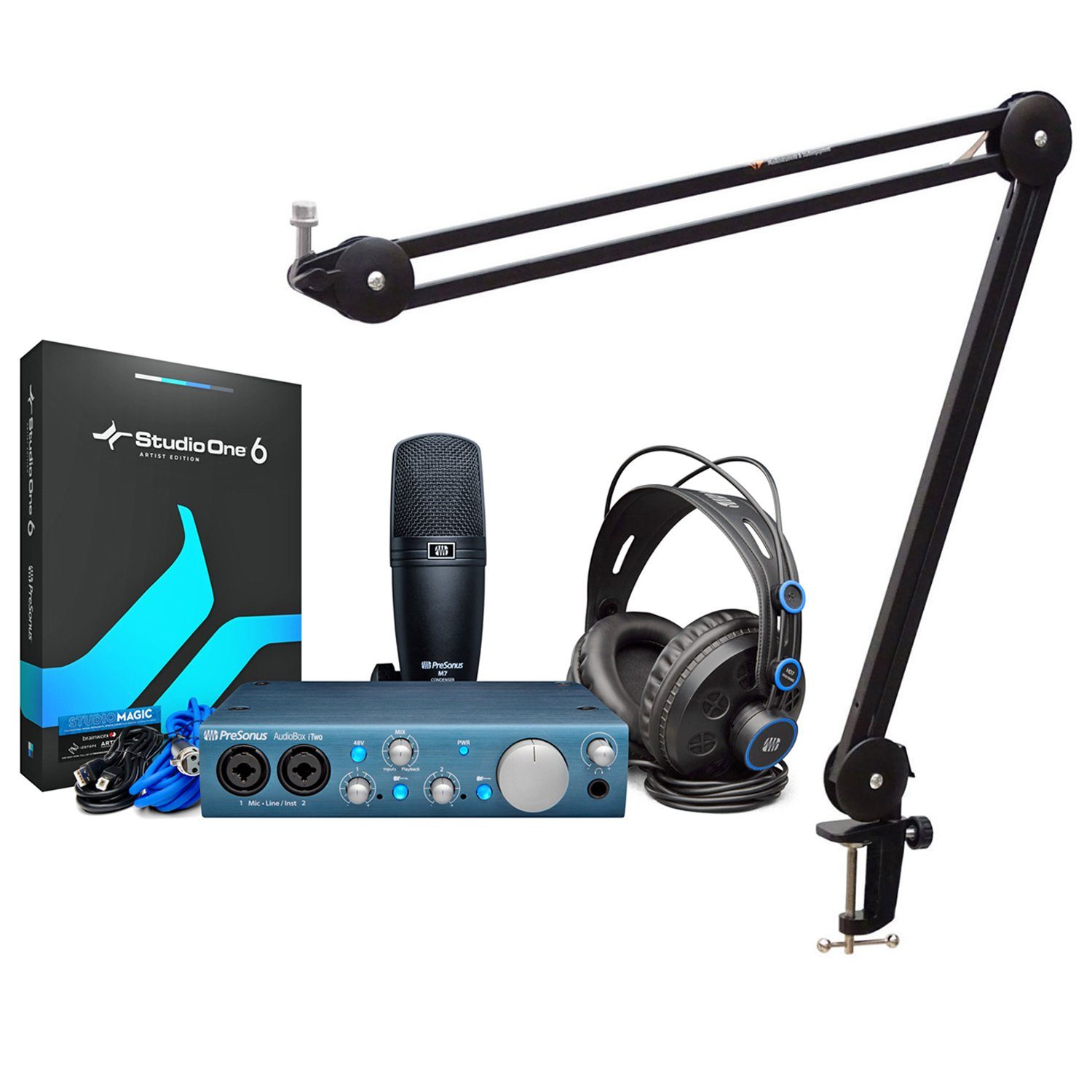 Presonus Audiobox iTwo Studio Set mit Mikrofonarm Digitales Aufnahmegerät