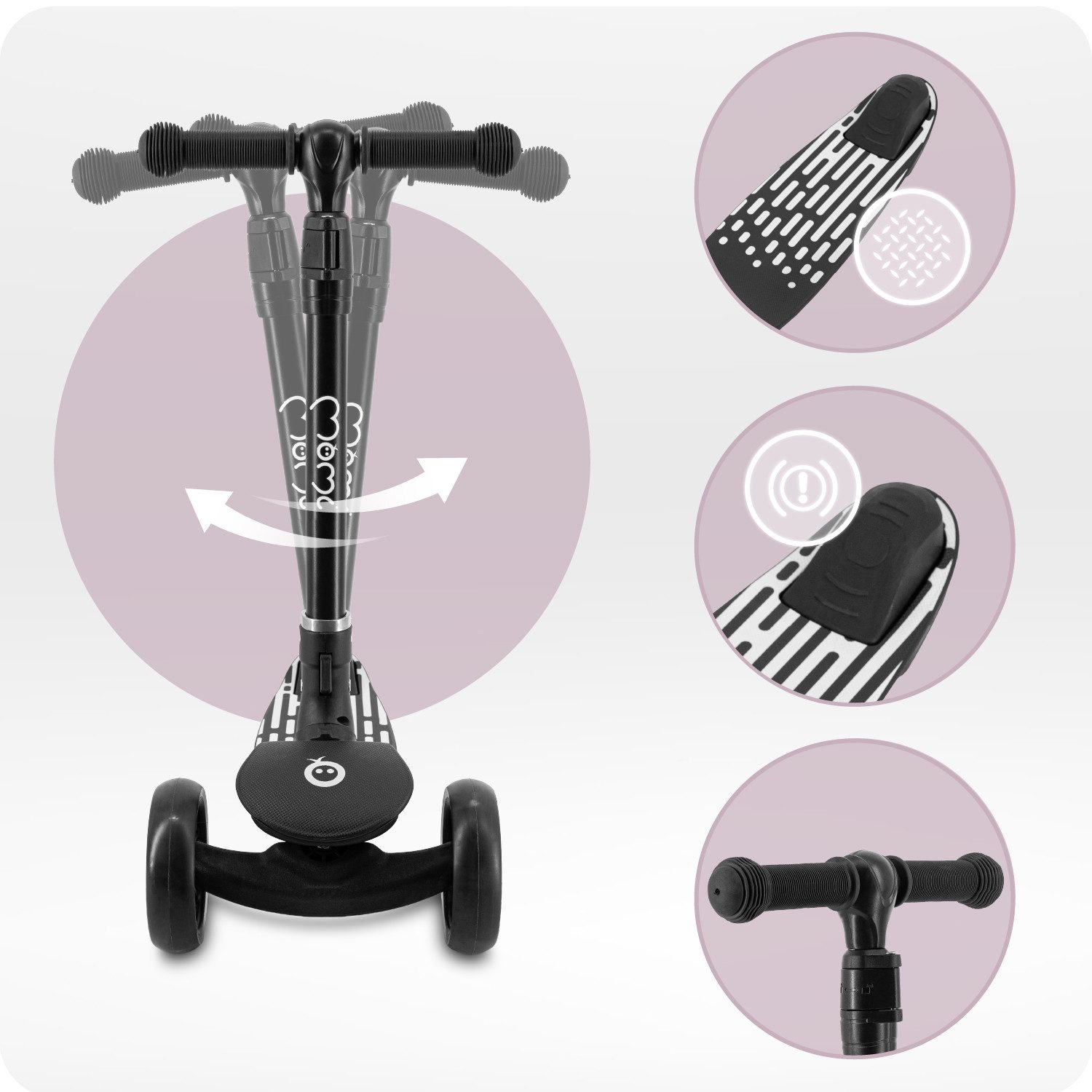 MoMi Dreiradscooter San, 0 km/h, 3-Rad Roller mit LED-Rädern & Klappfunktion