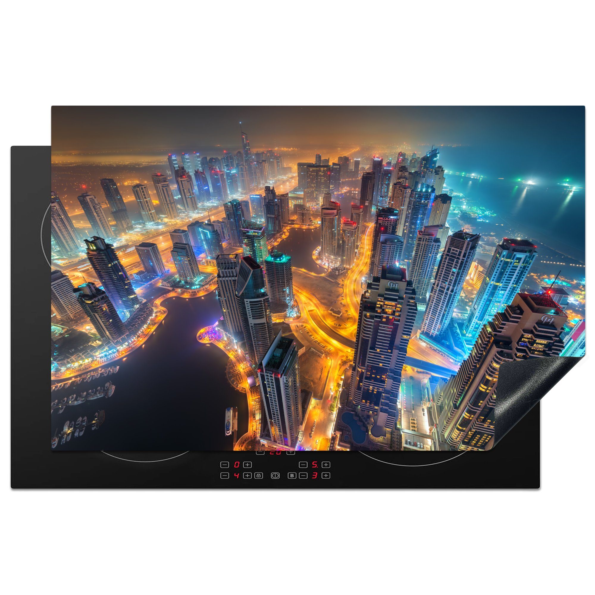 MuchoWow Herdblende-/Abdeckplatte Skyline von Dubai, Vereinigte Emirate, Vinyl, (1 tlg), 81x52 cm, Induktionskochfeld Schutz für die küche, Ceranfeldabdeckung