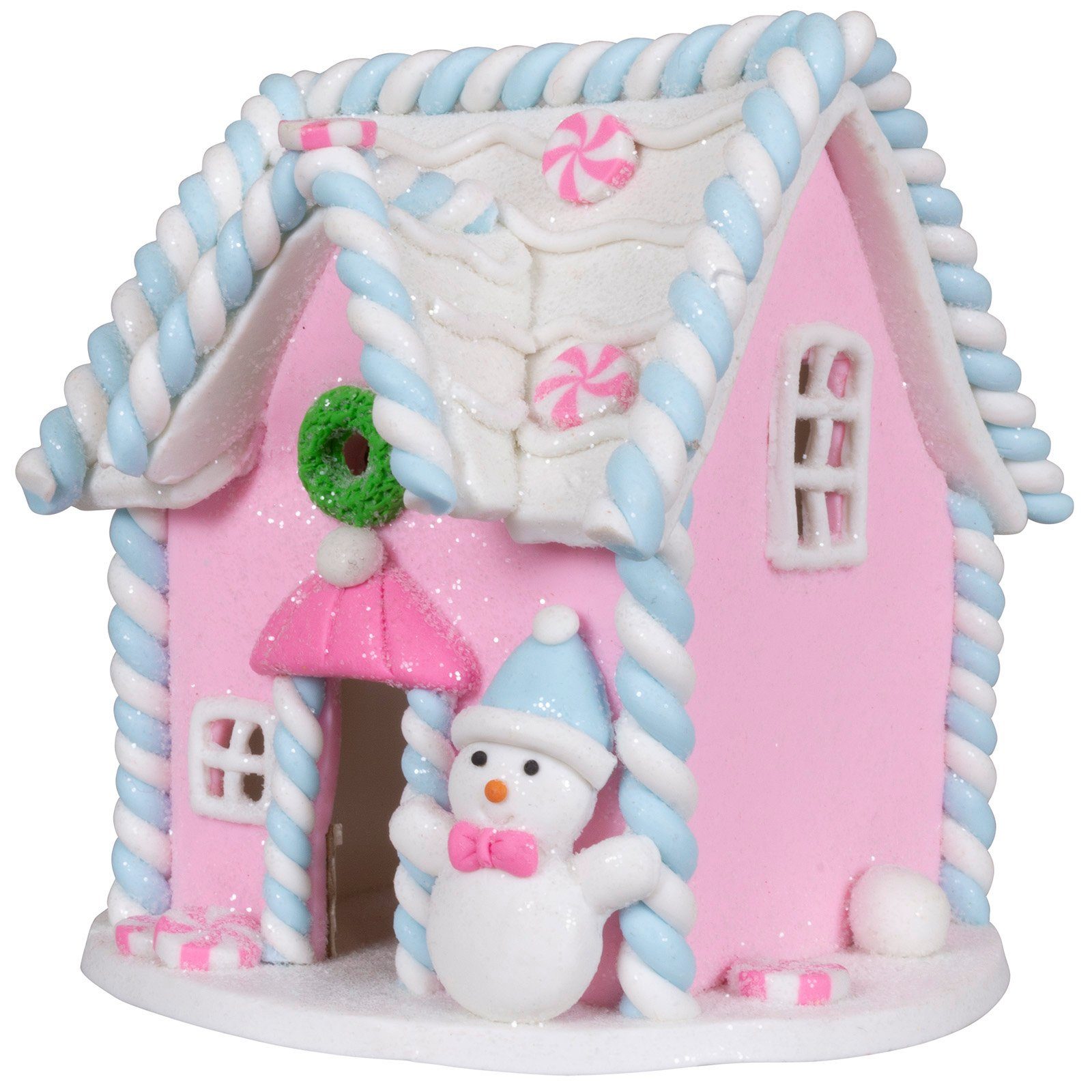 Christmas Paradise Weihnachtshaus pink Deko Lebkuchenhaus 11cm, Tischdekoration, rosa-weiß