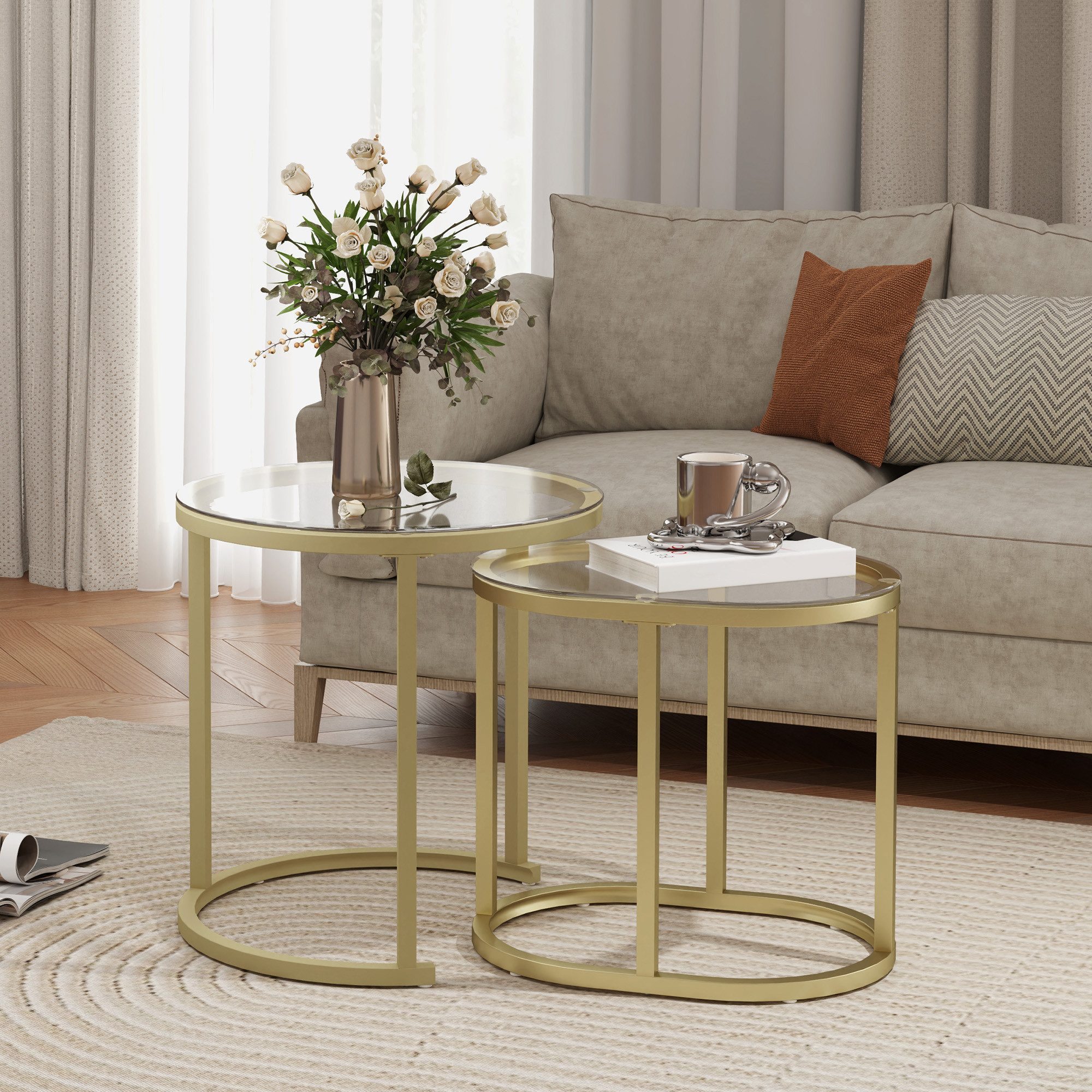HOMCOM Couchtisch Beistelltisch Nachttisch Rahmen für Wohnzimmer Schlafzimmer (Sofatisch, 2-St., Beistelltisch), für Wohnzimmer, Schlafzimmer, Balkon, Gold