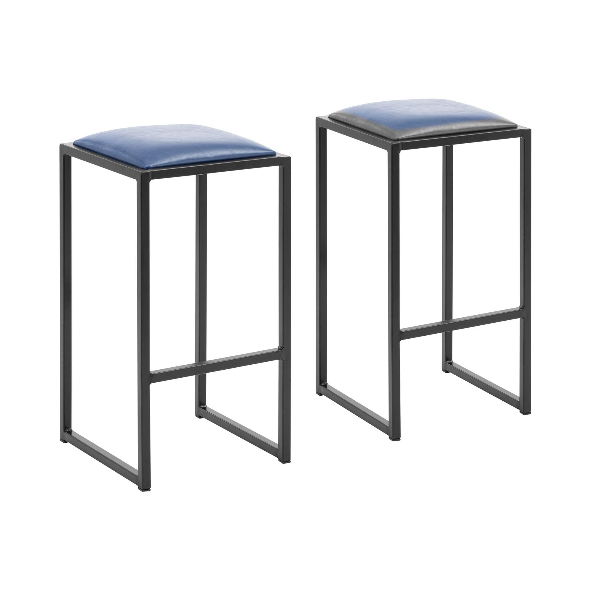 Barhocker Barhocker 2er-Set Metall Kunstlederpolster Schwarz/Blau Barstuhl