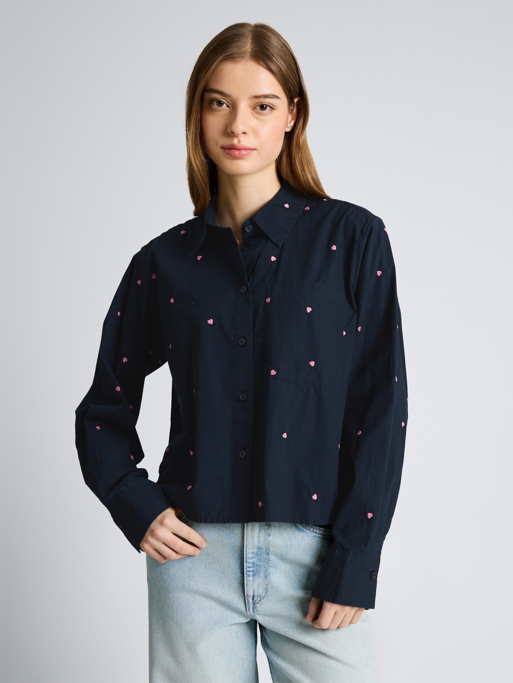TOM TAILOR Denim Langarmbluse Blusen & Shirts Boxy Fit Hemdbluse mit Stickereien