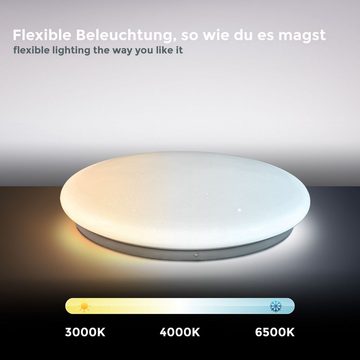 B.K.Licht Deckenleuchte CCT LED Deckenlampe Dimmbar 17W Sternenhimmel - BKL1321, LED fest integriert, Warmweiß, Farbtemperatursteuerung Nachtlichtfunktion Sternendekor Fernbedienung