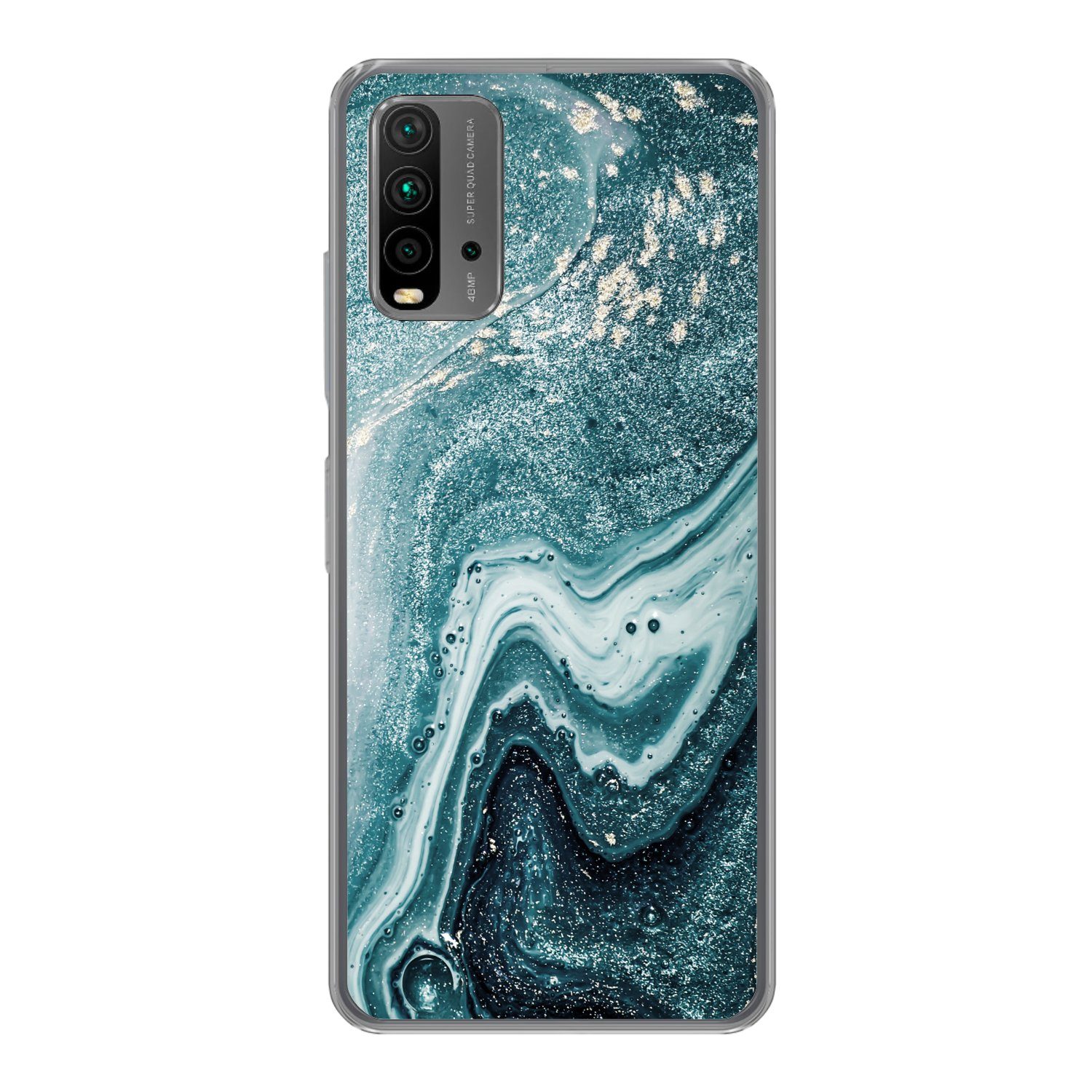 MuchoWow Handyhülle für Xiaomi Redmi 9T Edelsteine - Blau - Natur - Marmor - Abstrakt, Phone Case, Silikon, Schutzhülle Dünn