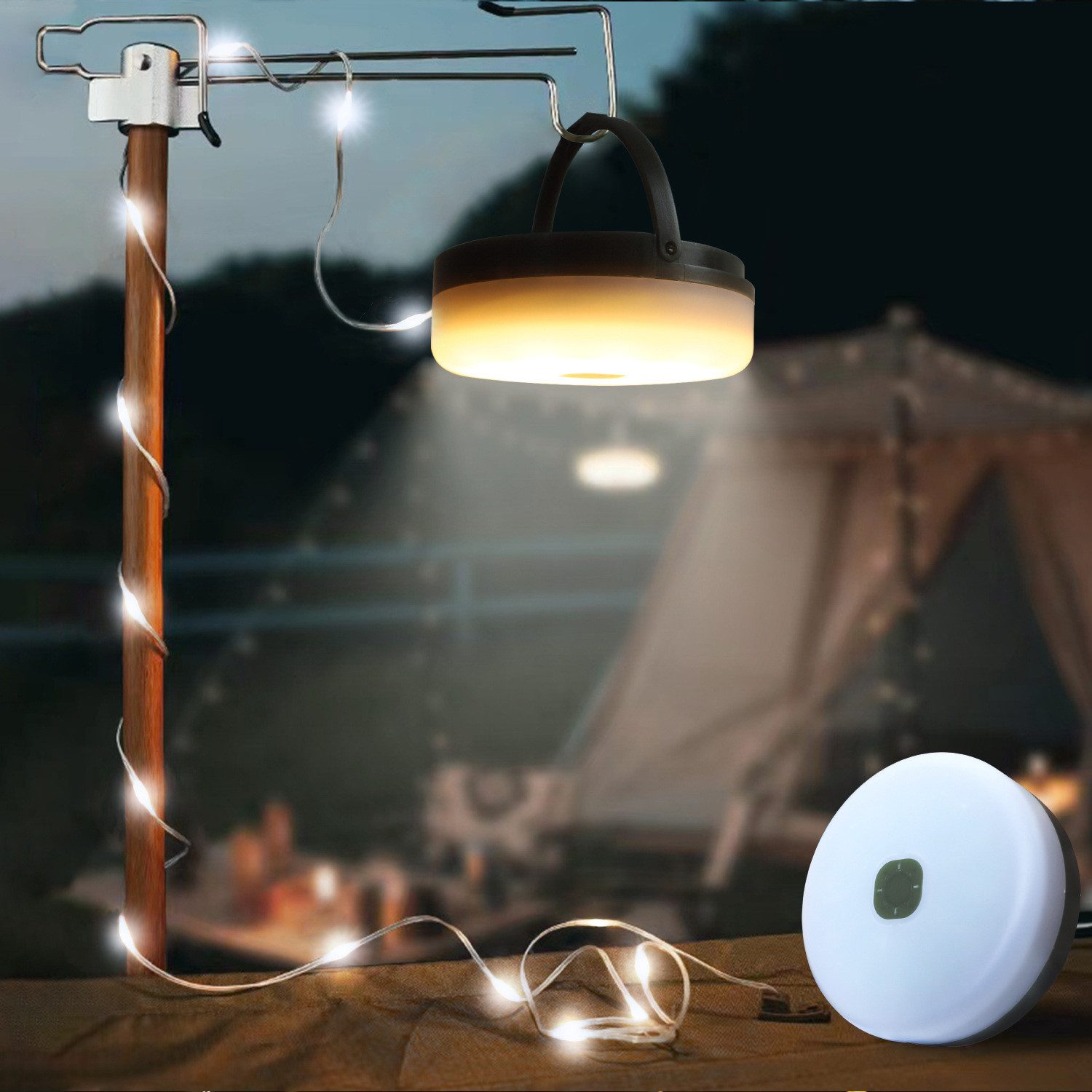 Gontence Lichterkette Wasserdichte tragbare verstaubare Lichterkette für den Außenbereich, 3-in-1 Camping-Lichterkette für den Außenbereich mit 8 Modi