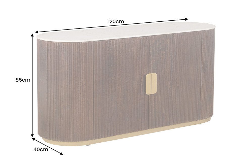 riess-ambiente Sideboard GATSBY 120cm braun/gold - Mangoholz, Massiv, weißer Marmor, Stauraum (Einzelartikel, 1 St), Eleganter Vintage-Schrank - ideal für Flaschen, Getränke und Geschirr
