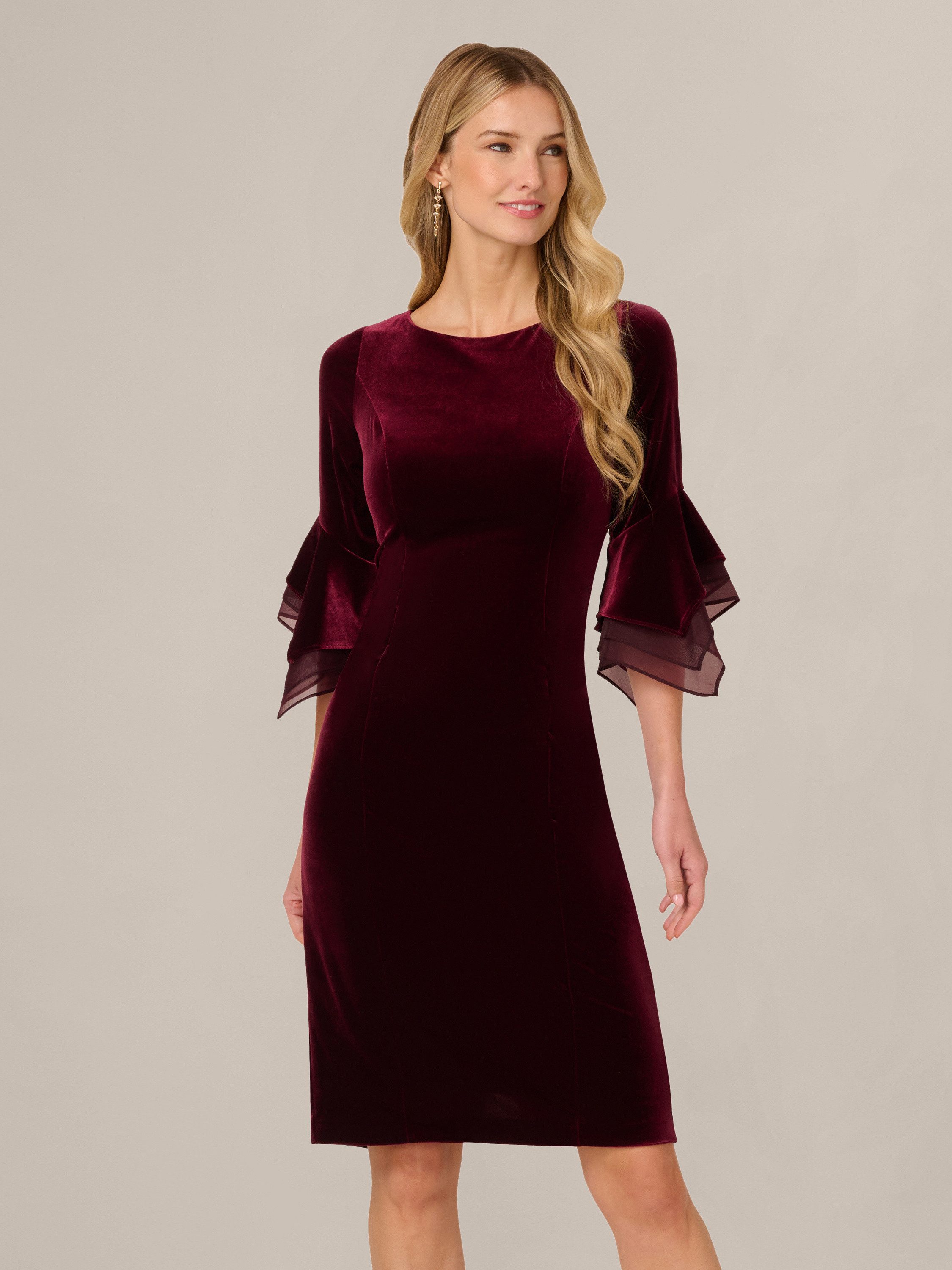 Adrianna Papell Midikleid Velvet Bell Sleeve Short Dress Tailliert, figurbetont, elegant