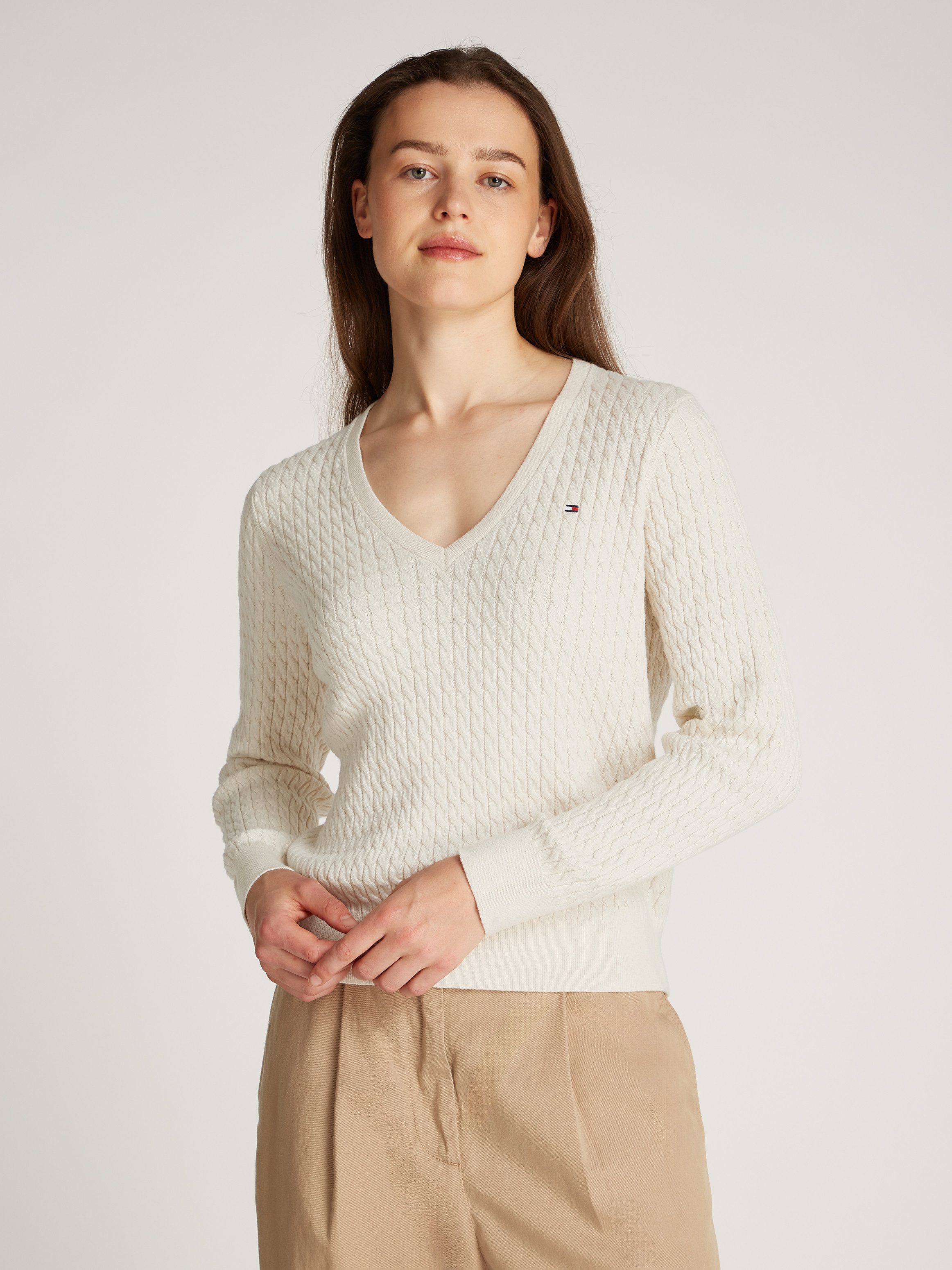 V-Ausschnitt-Pullover CO CABLE V-NK LS SWT