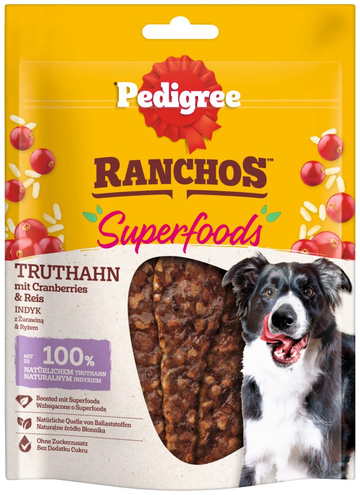 Pedigree PEDIGREE® RANCHOS™ Superfoods Truthahn mit Cranberries & Reis 70g, Snack für: Hund