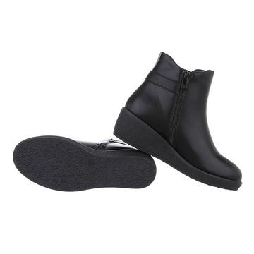 Ital-Design Damen Freizeit Keilstiefelette Keilabsatz/Wedge Keilstiefeletten in Schwarz