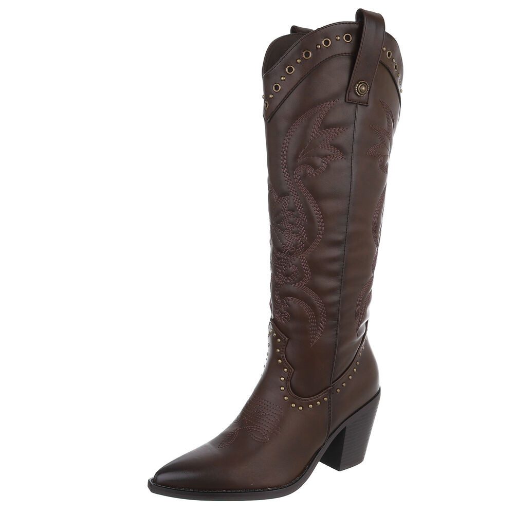 Damen Cowboystiefel mit Blockabsatz und Stickerei Westernstiefel