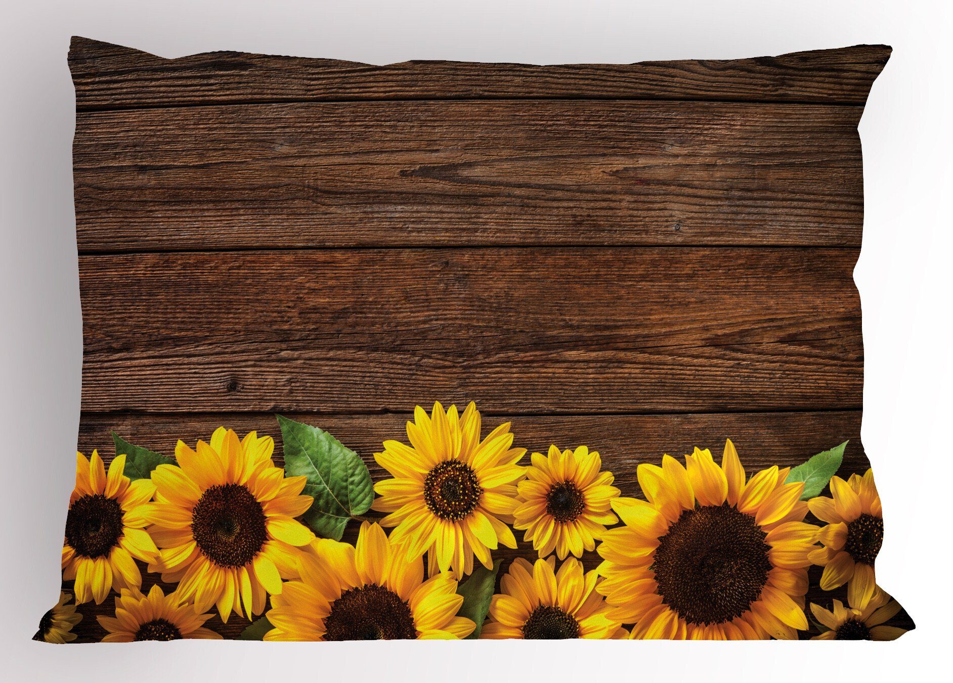 Dekorativer Size Stück), Sunflower Standard Herbst Gedruckter rustikales Kopfkissenbezug, Holz Motiv Abakuhaus Kissenbezüge (1