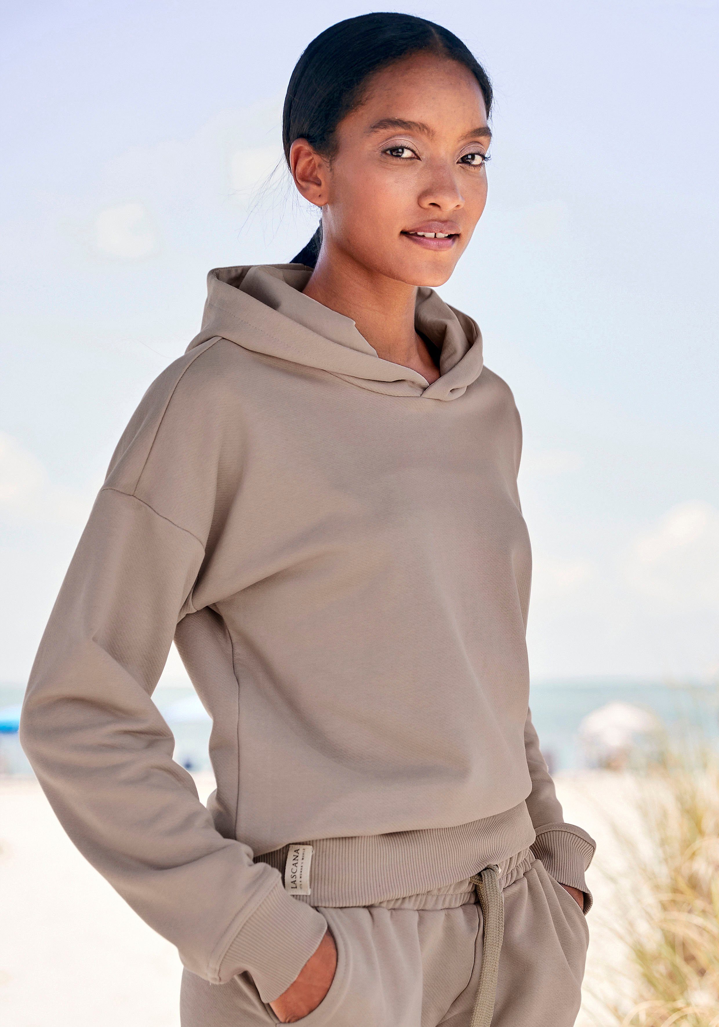 LASCANA Hoodie aus organischer Baumwolle, Loungewear, Loungeanzug, Hoodie hellbraun