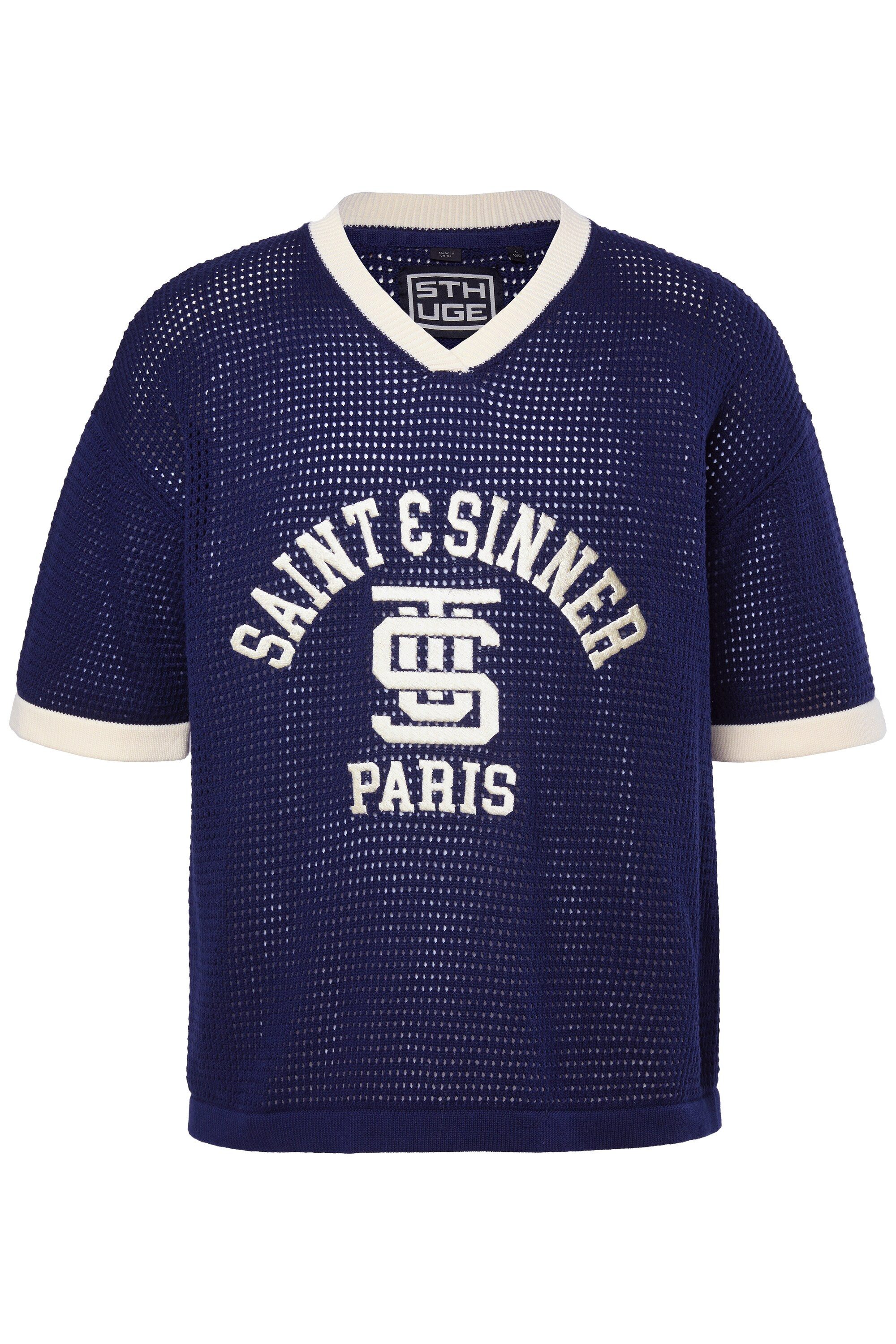 STHUGE T-Shirt T-Shirt Halbarm Strick-Mesh V-Ausschnitt bis 8 XL
