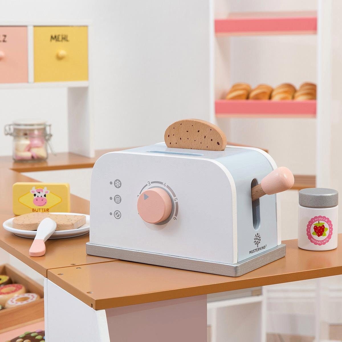 Knopf Kinder-Toaster drehbaren Holzspielzeug, weiß/graublau, Olea, MUSTERKIND® mit