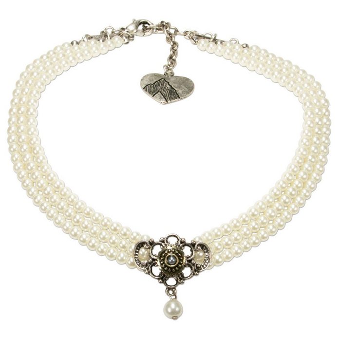 Alpenflüstern Collier Trachten-Perlen-Kropfkette Hedwig (creme-weiß) - nostalgische Trachtenkette Damen-Trachtenschmuck Dirndlkette