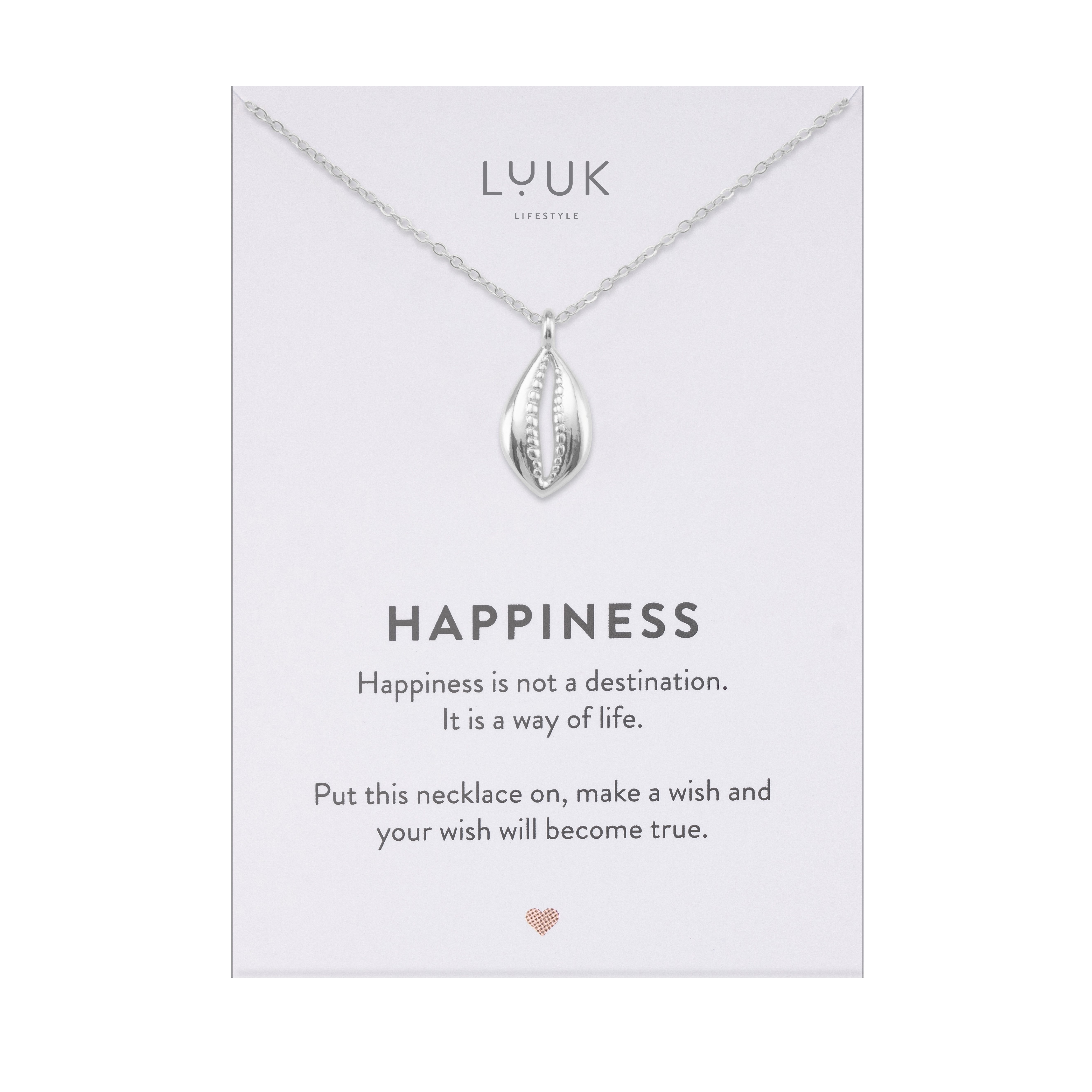 LUUK LIFESTYLE Kette mit Anhänger Kleine Muschel, mit HAPPINESS Spruchkarte, lässig und cooles Design