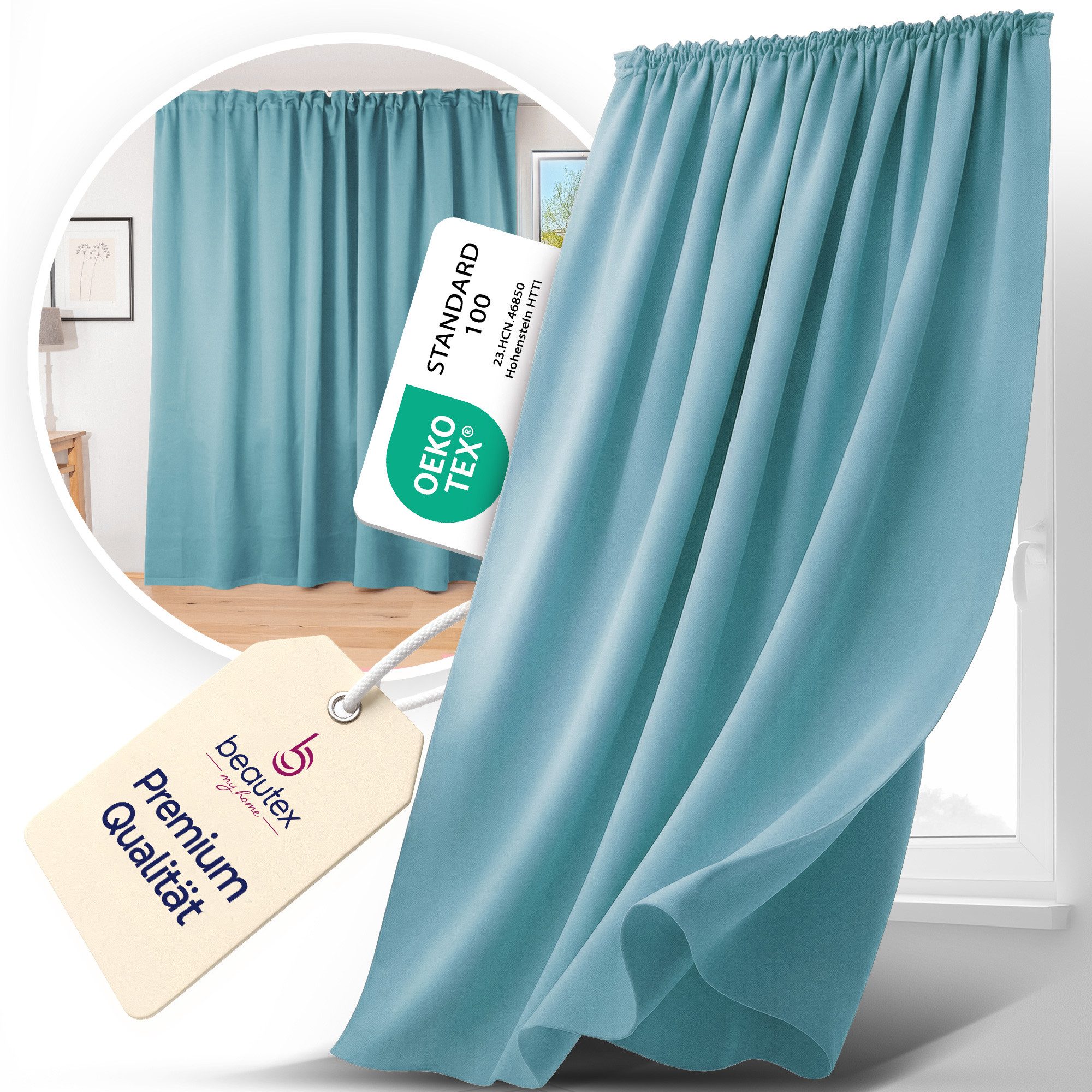 Beautex Verdunkelungsvorhang 2er Set Verdunkelungsgardine mit U-Band, Blackout Vorhang abdunkelnd (2 St), Kräuselband, verdunkelnd