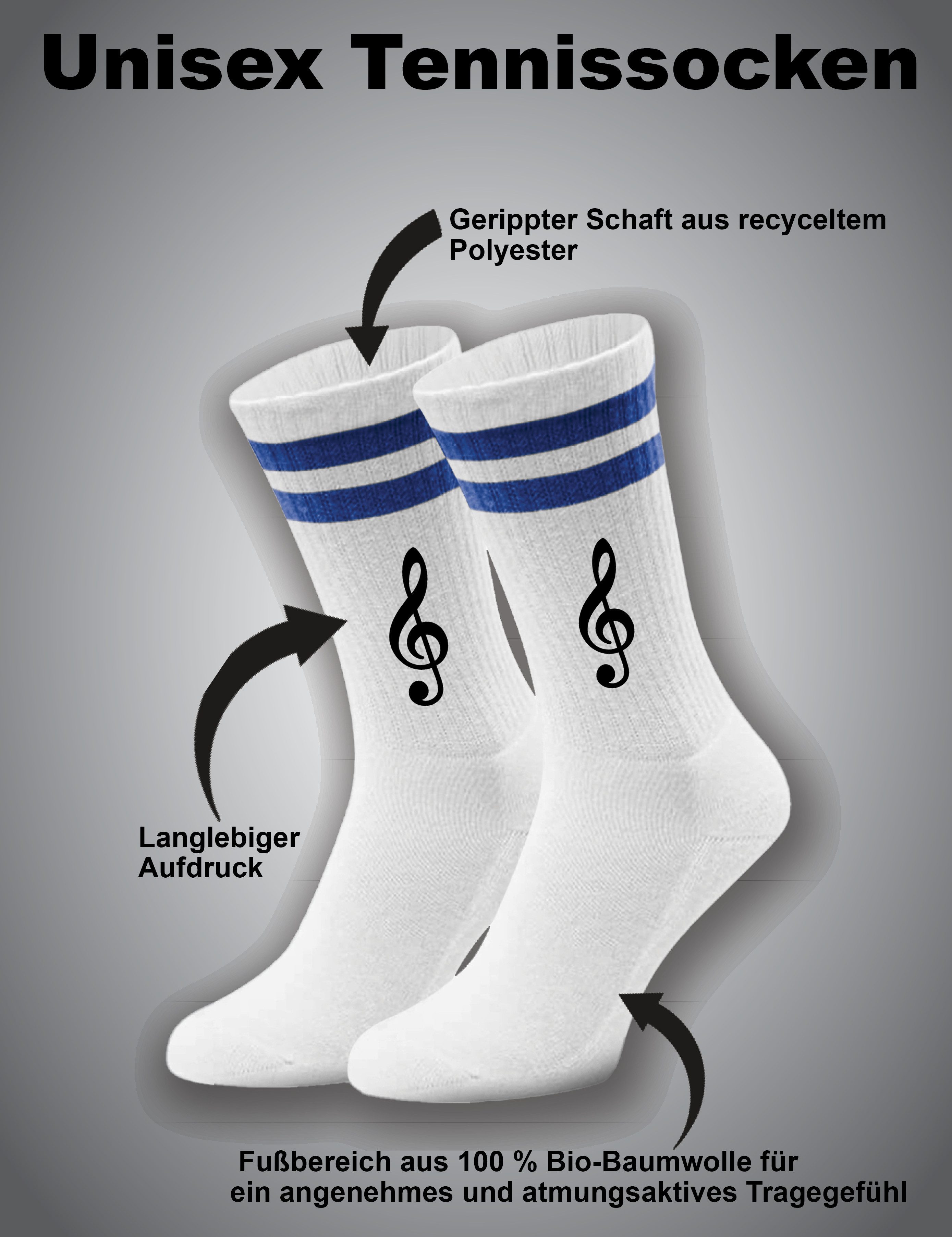 Youth Designz Tennissocken Unisex Socken "Notenschlüssel" Aufdruck lustig Geschenk Statement mit verstärkter Verse und Zehenbereich