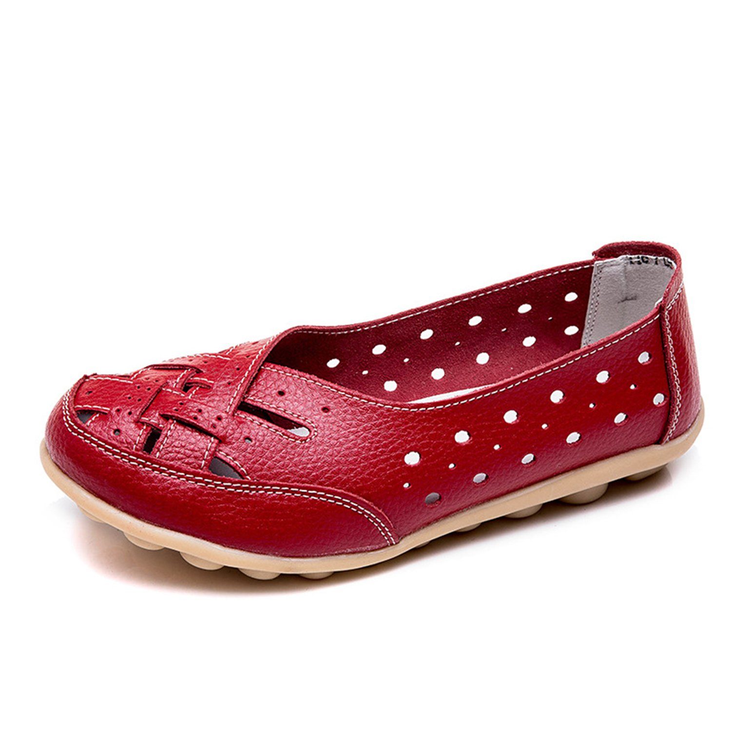 Daisred Hollow Out Bequeme Damen Freizeitschuhe Loafer Rot