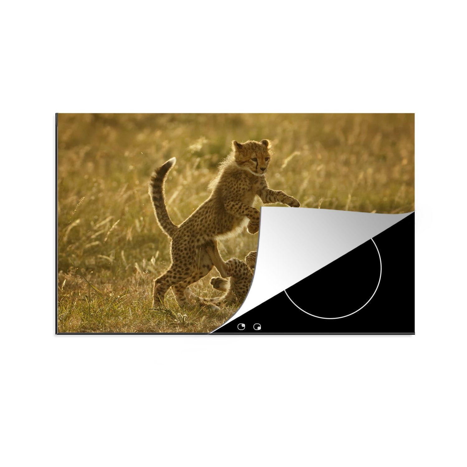 MuchoWow Herdblende-/Abdeckplatte Gepard - Jungtiere (1 81x52 Vinyl, Safari, cm, Induktionskochfeld Schutz tlg), küche, Ceranfeldabdeckung für die 