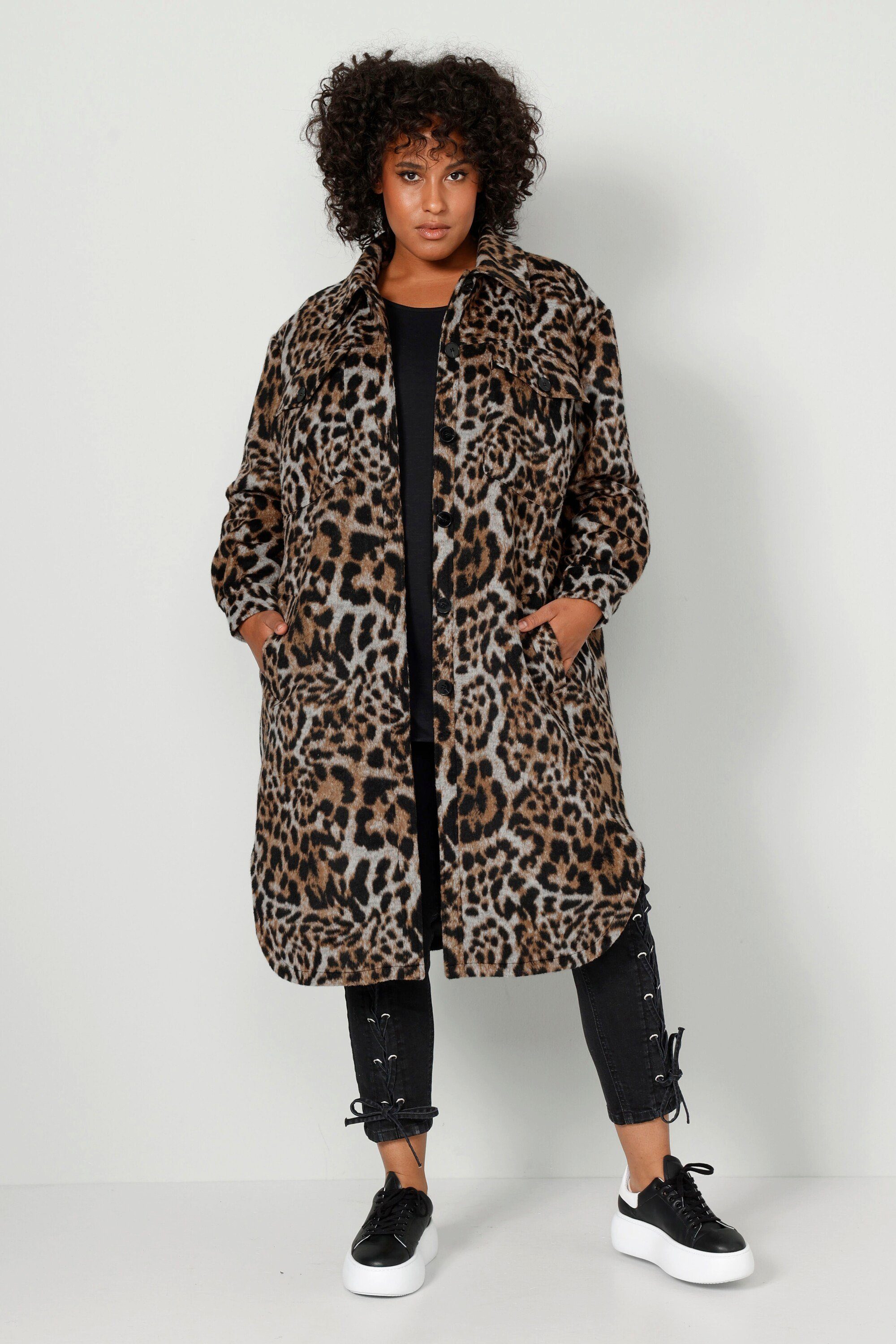 Angel of Style Jackenblazer Hemdmantel oversized Leo-Print Hemdkragen Langarm